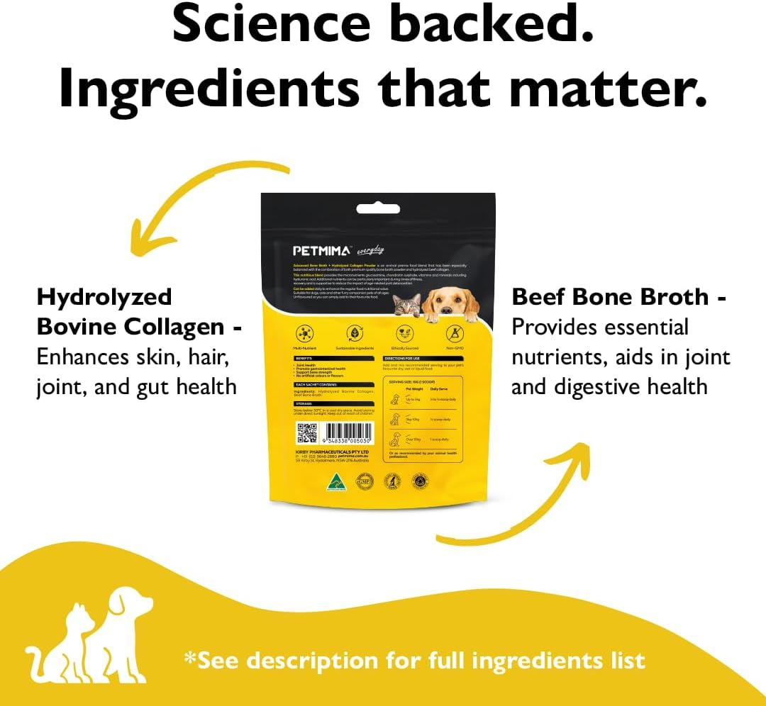 Premium Joint & Digestive Supplement for Dogs and Cats All Breeds & Sizes, Strengthen HIPS, Pain Free Moving, Optimal Nutrition Absorption, Australian Made, 250G Powder (Up to 100 Servings) - Petmima image number 5