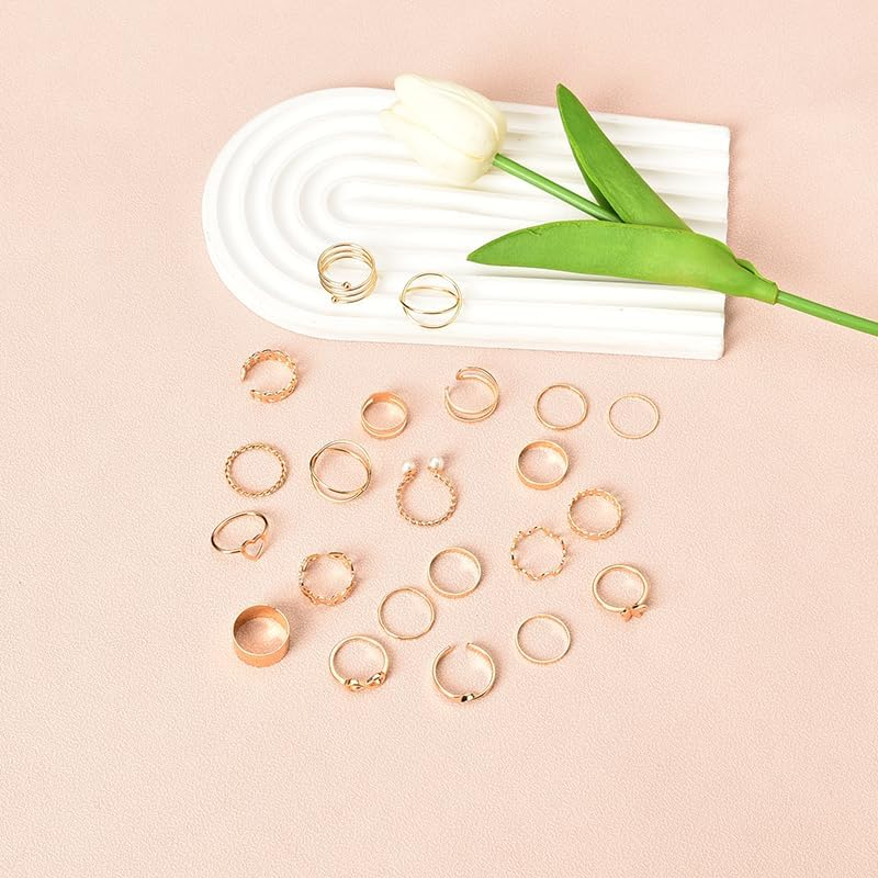 Gold Knuckle Rings Set for Women Pearl Butterfly Heart Ring for Girls Boho Stackable Rings Midi Finger Ring Adjustable Statement Rings 22Pcs image number 5