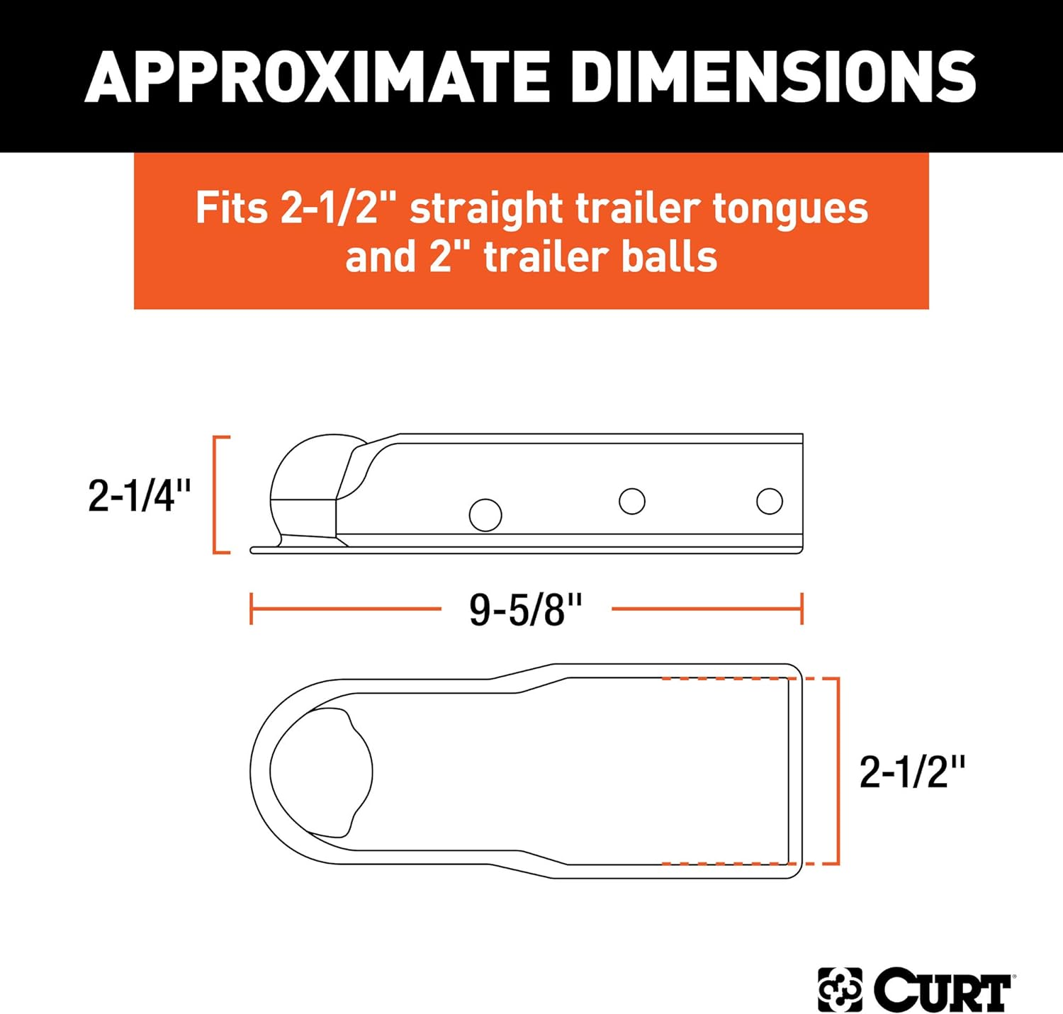 CURT 25471 Quickpin No-Latch Trailer Coupler for 2-Inch Hitch Ball, 2-1/2-In Channel, 3,500 Lbs image number 1