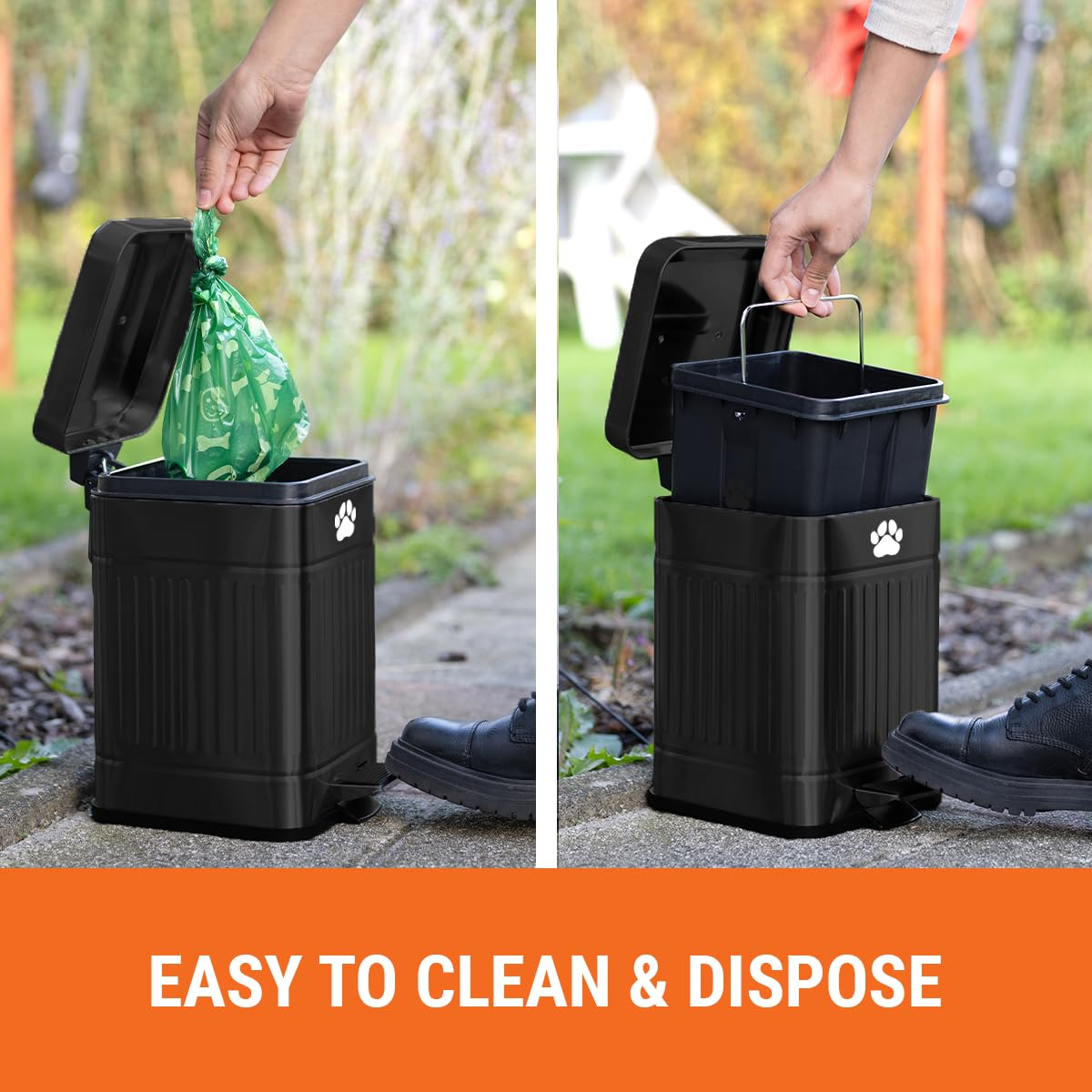 Pupzle Small Dog Poop Trash Can Outside, 1.3 Gal Metal Dog Waste Trash Can, Small Poop Bucket Outdoor with Lid, Poo Container Bin Waterproof Backyard Odor Control, 30 Bags (Black) image number 4