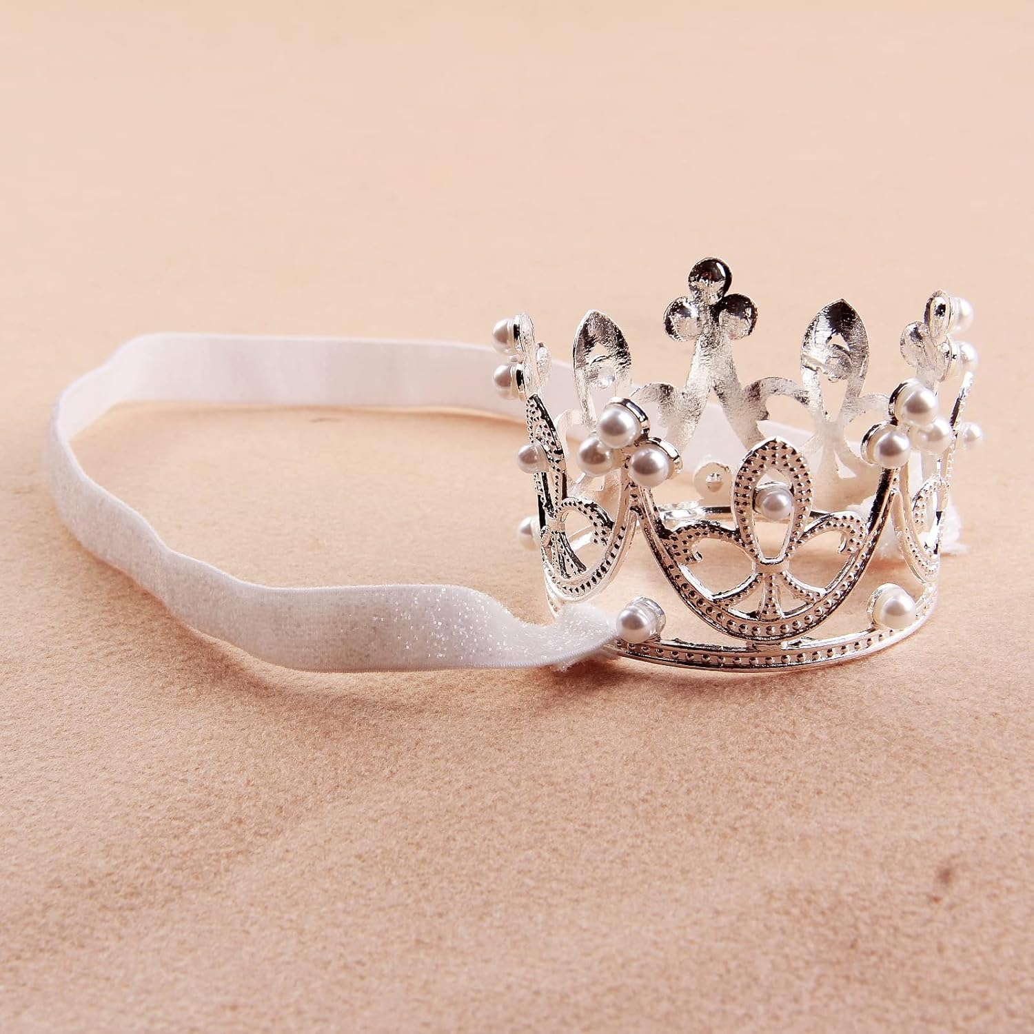 Nishine 2 Pieces Baby Girls Crown Headband Princess Tiara Headdress Set Toddler Elastic Head Band (White)