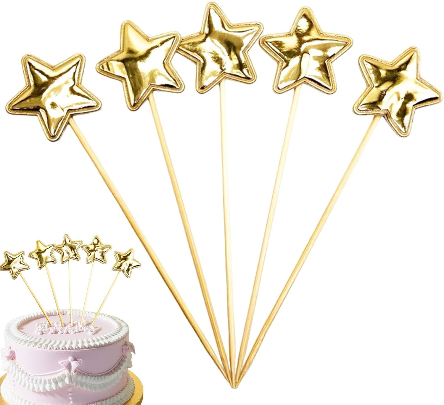Star Cupcake Toppers, 5X Birthday Cake Toppers for Boys, Food-Grade Food Cake Decor Stake Safe Glitter Cake Decoration image number 6