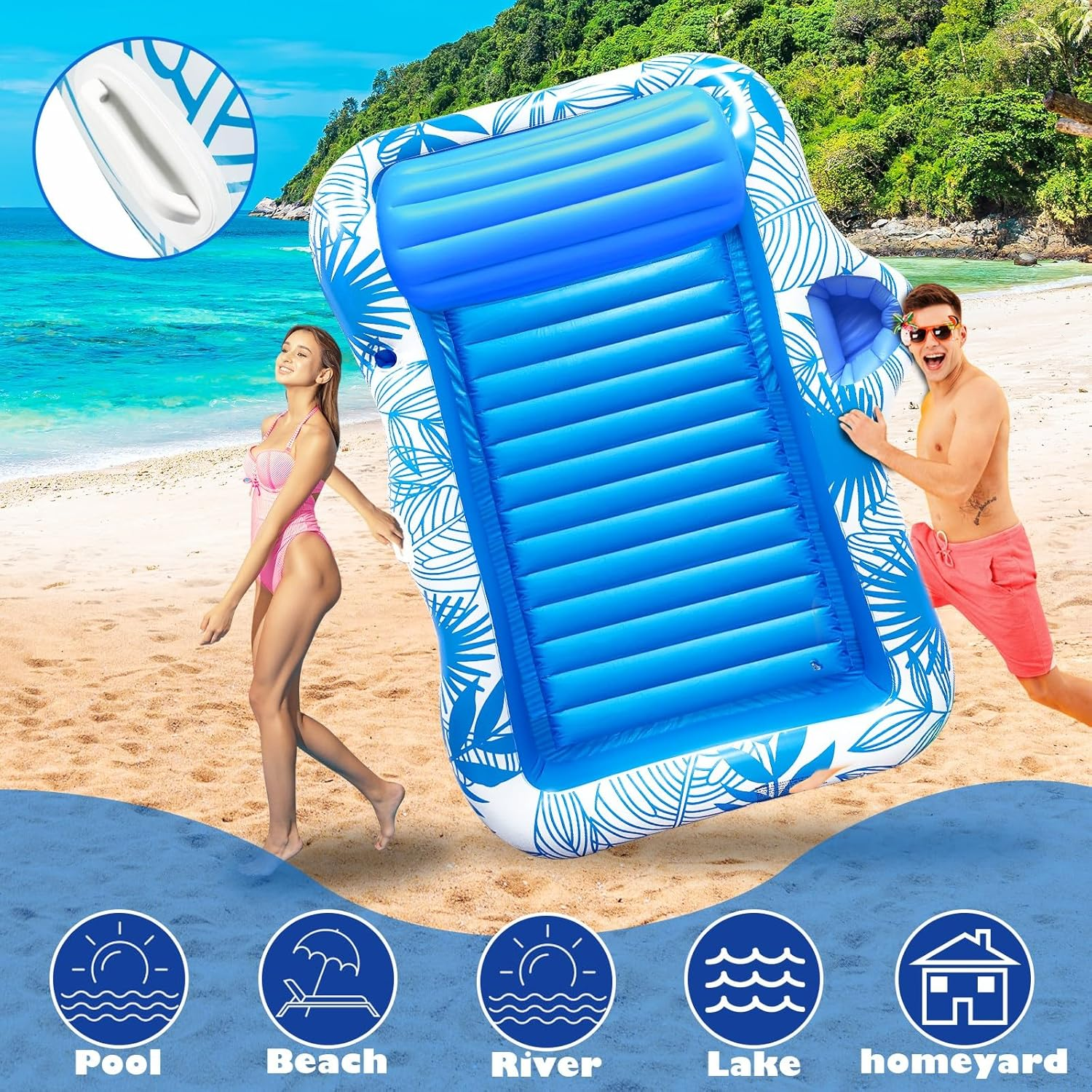 TURNMEON Inflatable Pool Float Sunbathing Lounge Floaties Raft with Cup Holder image number 1