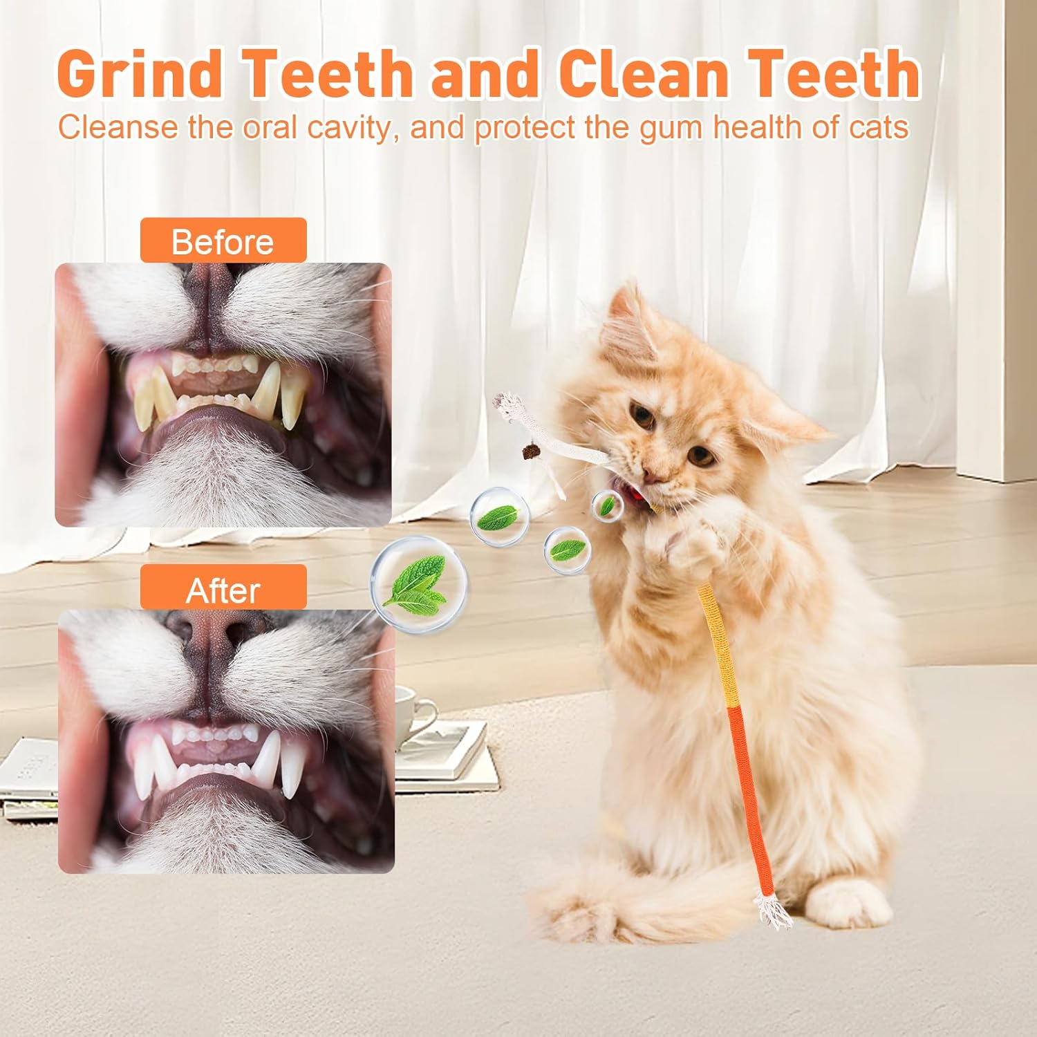 3 PCS XL Cat Toys Chew Ropes, 27.56 Inches Cat Chew Rope Toy for Teeth Cleaning, Safe Catnip Toys for Cats Rope Chew Toy (3 Bags of Catnip Included) image number 4