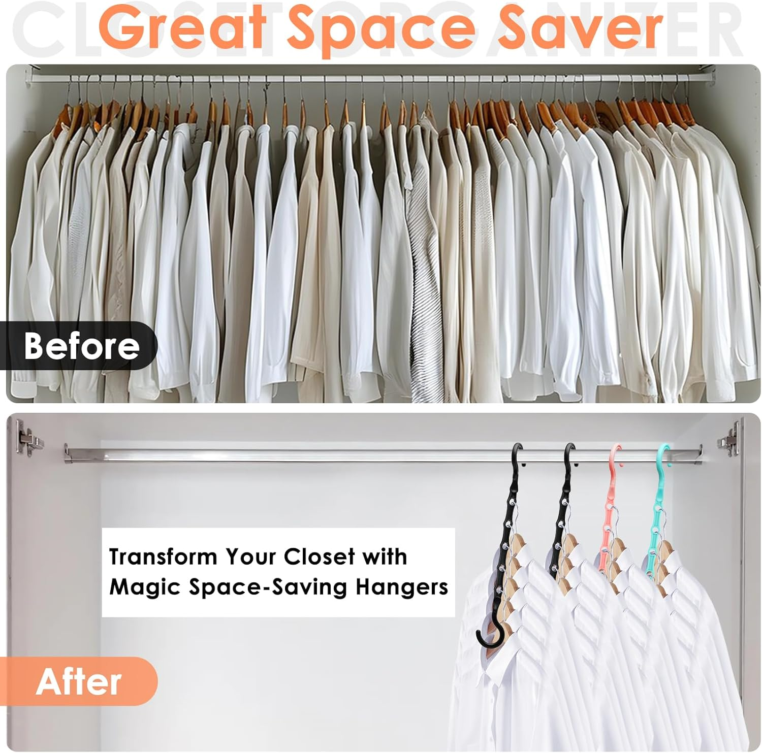 Closet Organizers and Storage, Sturdy Space Saving Hanger for Heavy Clothes, Upgraded Cascading Hangers, Magic Closet Organization Clothes Hangers, College Dorm Room Essentials for Girls, 8 Pack image number 2