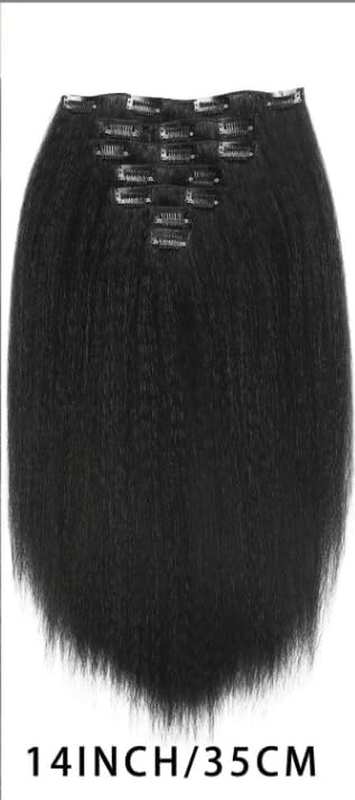 Hair Straightener Hair Extensions 4 Pieces Hair Straightener with Lace Weft 35CM Natural Black Clip Hair Extensions Ladies Seamless Clip Fit for Women (Black, 35CM) image number 1