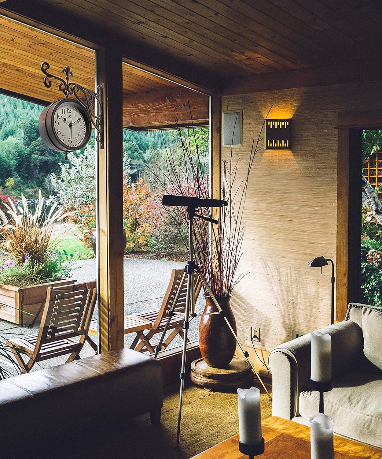 Infinity Instruments Beauregard 8 Inch Outdoor Clock Thermometer Combo for Patio Porch Garden Outdoor Decorative Double-Sided Resin Clock Thermometer Wall Hanging with Bracket image number 3