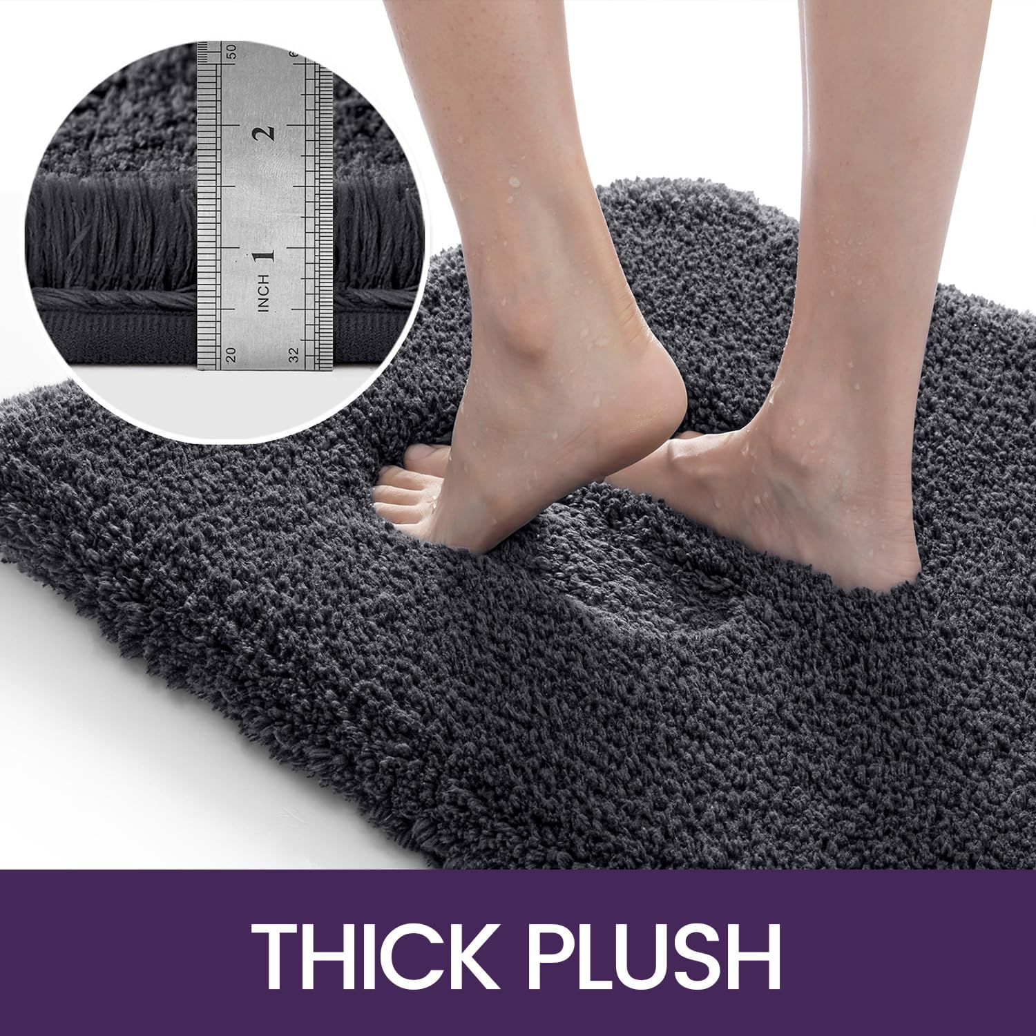 DEXI Bathroom Rug Mat, Extra Soft and Absorbent Bath Rugs, Washable Non-Slip Carpet Mat for Bathroom Floor, Tub, Shower Room, 32"X20", Charcoal image number 5