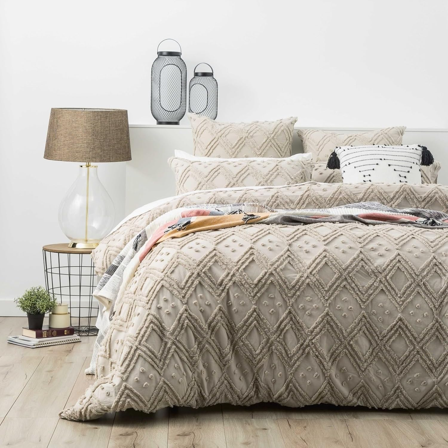 Park Avenue Medallion 100% Cotton Vintage Washed Tufted European Pillowcase, 65 Cm X 65 Cm Size, Blush