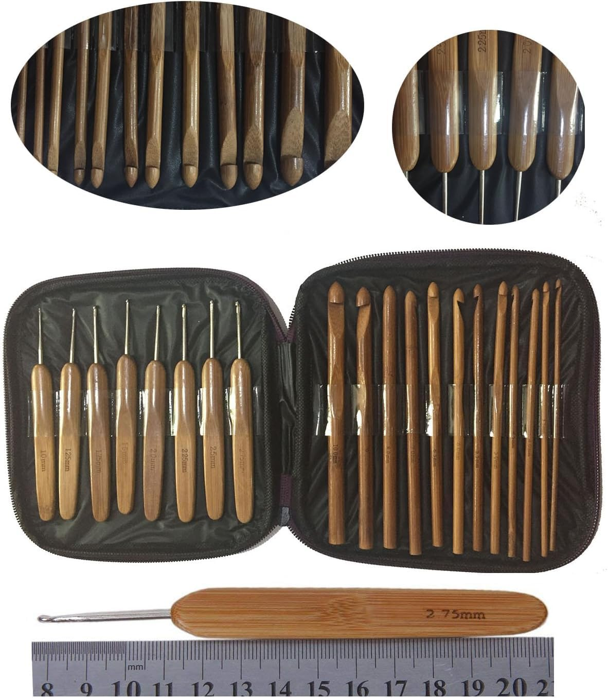 ZXUY Crochet Hooks Ergonomic Soft Touch Handles Aluminum Crochet Hook Set for Crocheting Lace/Doilies/Socks/Shawl/Gloves/Scarf/Sweaters/Bags (Wooden 20Pcs) image number 2