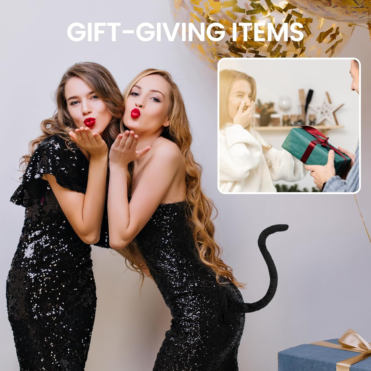 4Pcs Women'S Black Cat Costume Set with Sexy Masquerade Mask Lace Gloves Tail and Bell Necklace Adults Costume Party Cosplay,Cat Mask Bell Choker Lace Fingerless Gloves Set image number 2