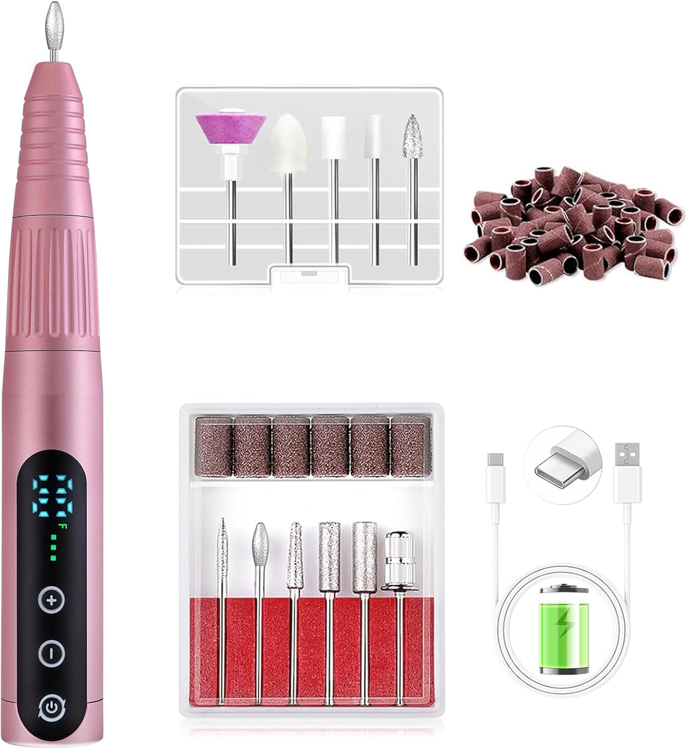 Electric Nail Drill 35000RPM,WEIKILLY Rechargeable Cordless Nail File,Professional Acrylic Gel Electric Nail Drill Machine for DIY Manicure and Pedicure,Portable Home Travel or Salon Use (Pink) image number 6