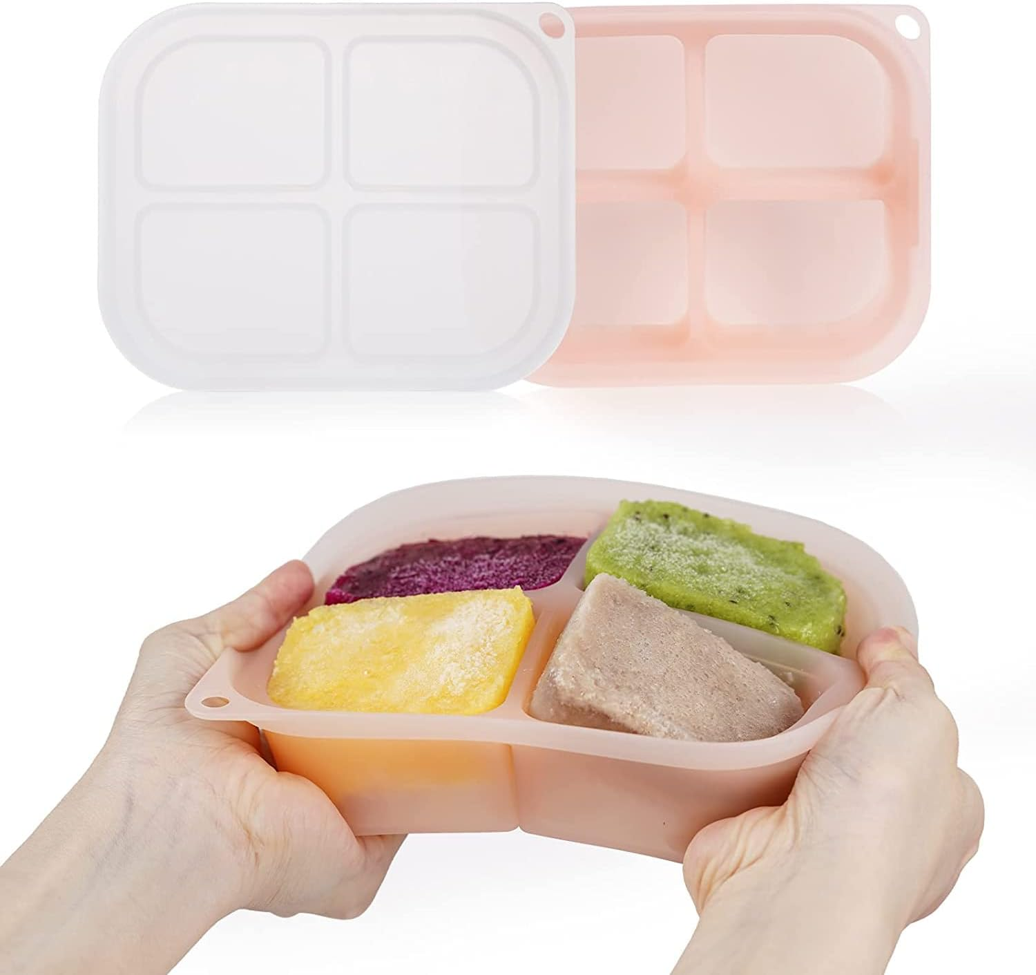Haakaa Silicone Freezer Tray,Food Grade Silicone,Perfect for Food Storage & Freeze Soup, Broth, Stew or Sauce, Vegetable & Fruit Purees, 4 X 3 Oz, Blush
