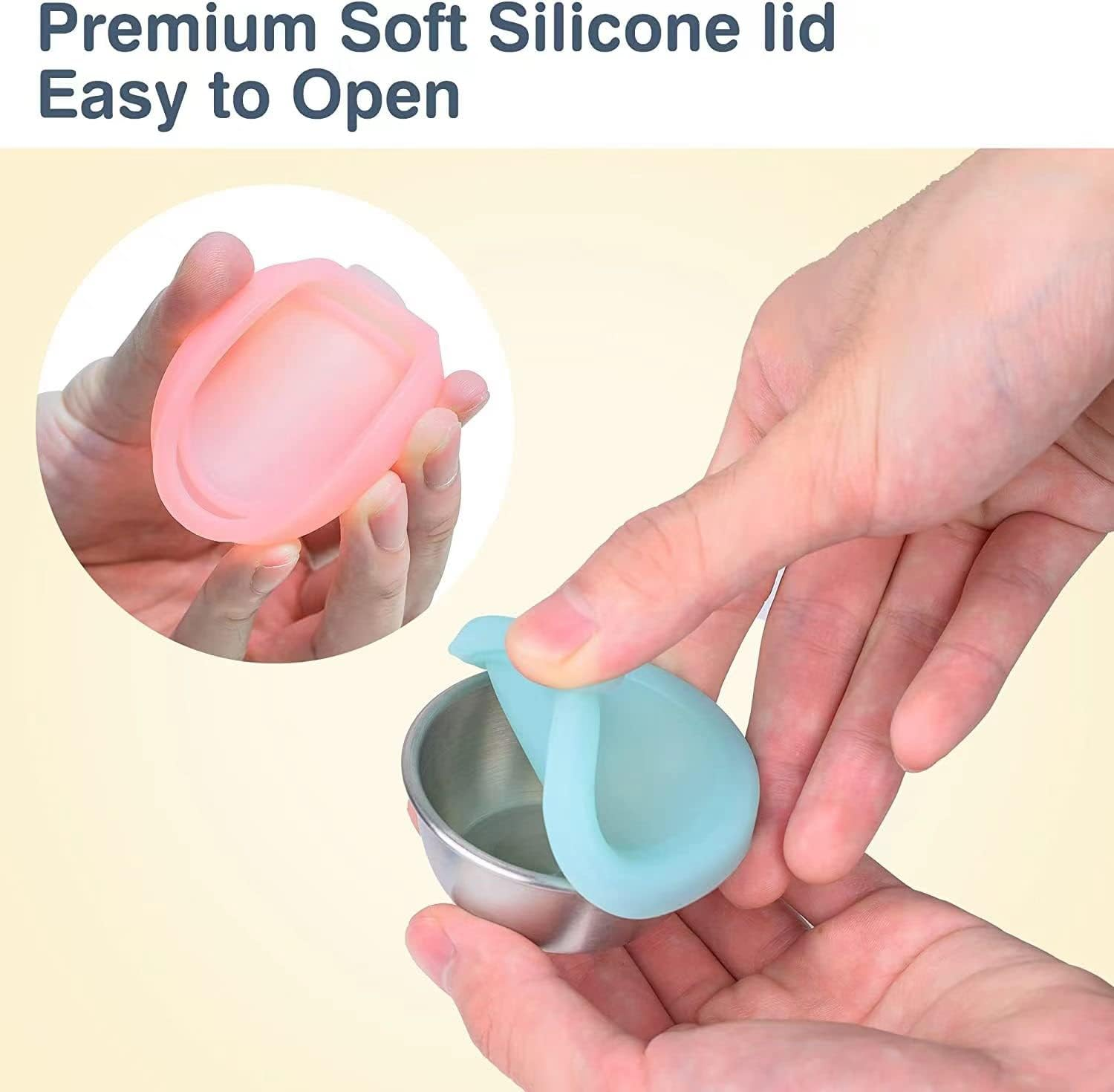 Salad Dressing Container to Go, 6X1.6 Oz Small Reusable Containers with Lids, Fits in Bento Box for Lunch, Stainless Steel Condiment Cup, Premium Silicone, Leak Proof, Easy Open Dipping Sauce Cups image number 6