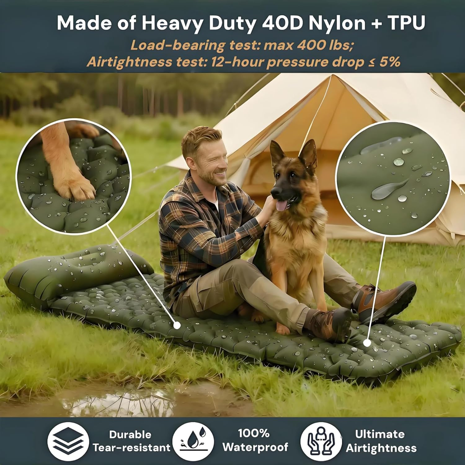 1.8 Pounds Ultralight Inflatable Camping Sleeping Mat, Portable Outdoor Air Mattress, Compact Backpacking Sleeping Pad for Hiking, Tent, Travel image number 6