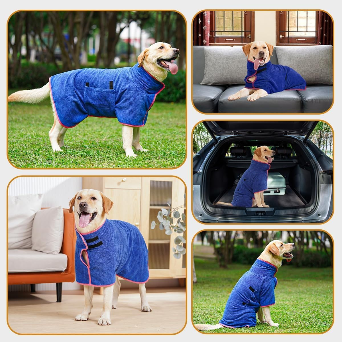 Dark Blue Dog Bathrobe, Quick Drying, Super Absorbent & Warm - Keeping Supplies for Dogs after Bath (Medium Size) image number 3