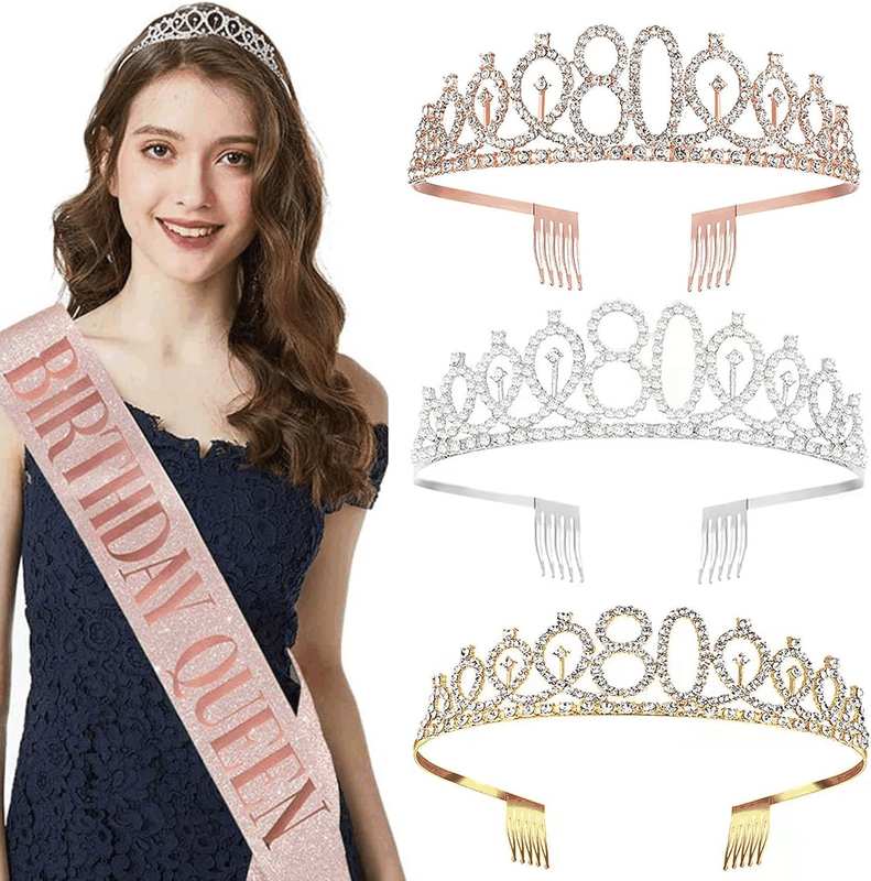 80Th Birthday Sash and Tiara for Women, 80 & Fabulous Sash and Tiara Birthday Crown - Silver image number 2