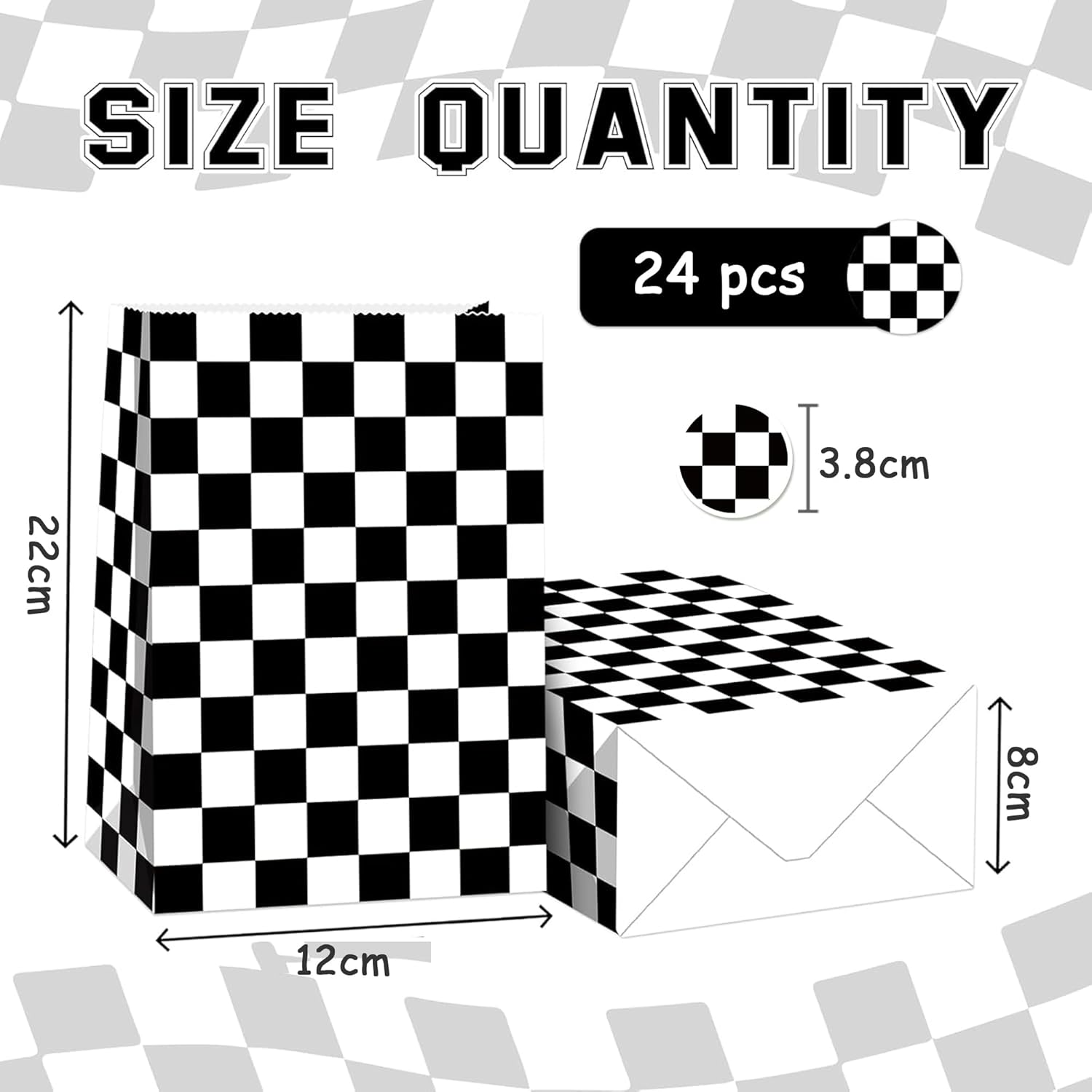 24 Pack Race Car Party Favor Bags with Stickers Race Car Goodie Bags Black and White Checkered Gift Bags Racing Birthday Party Bags Checkered Flag Party Supplies image number 4
