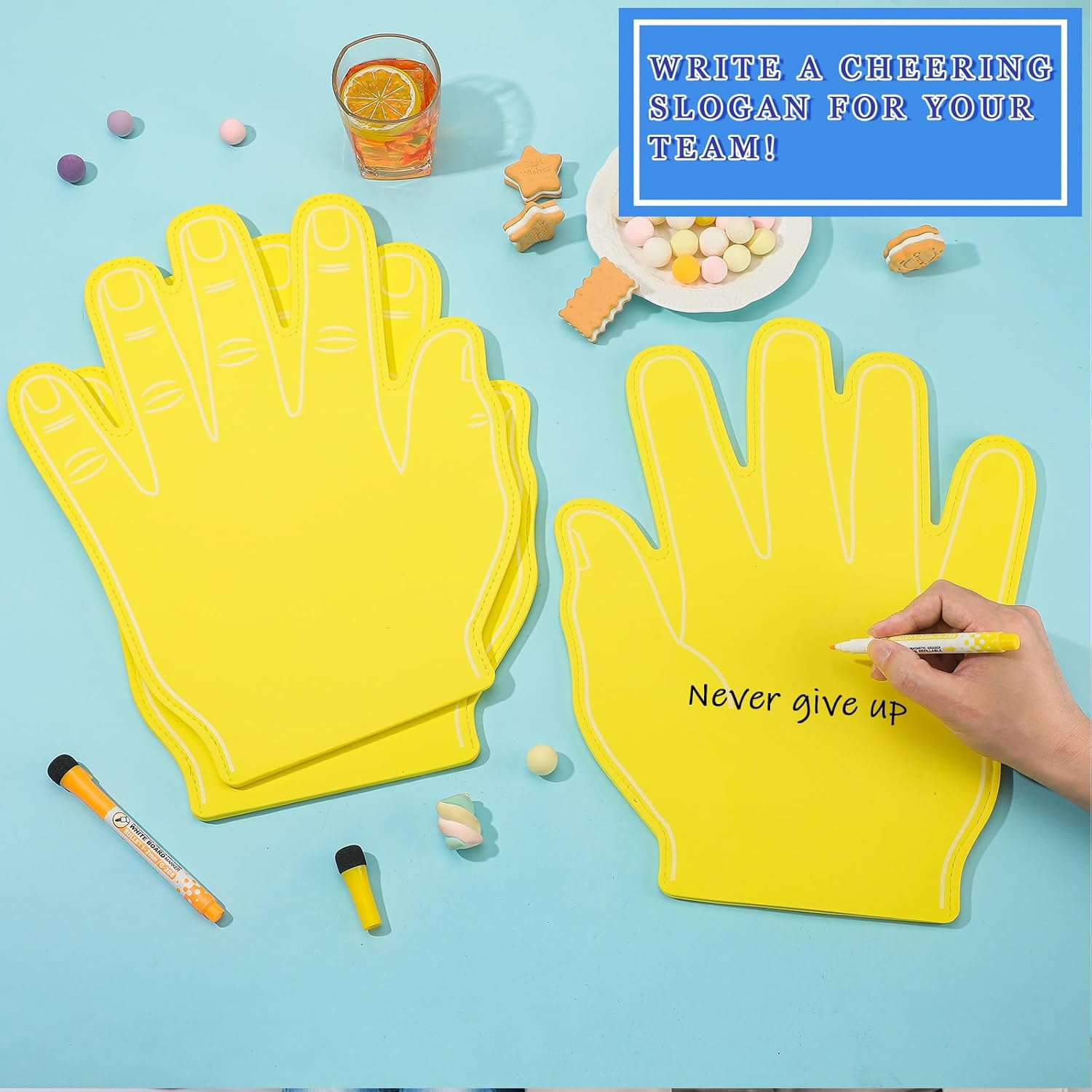 Sotiff 3 Pcs 16 Inches Giant Foam Hand High Five Foam Finger Cheerleading Foam Fan Finger Foam Hand Pompom for Sports Events Games Celebration - Blue image number 7