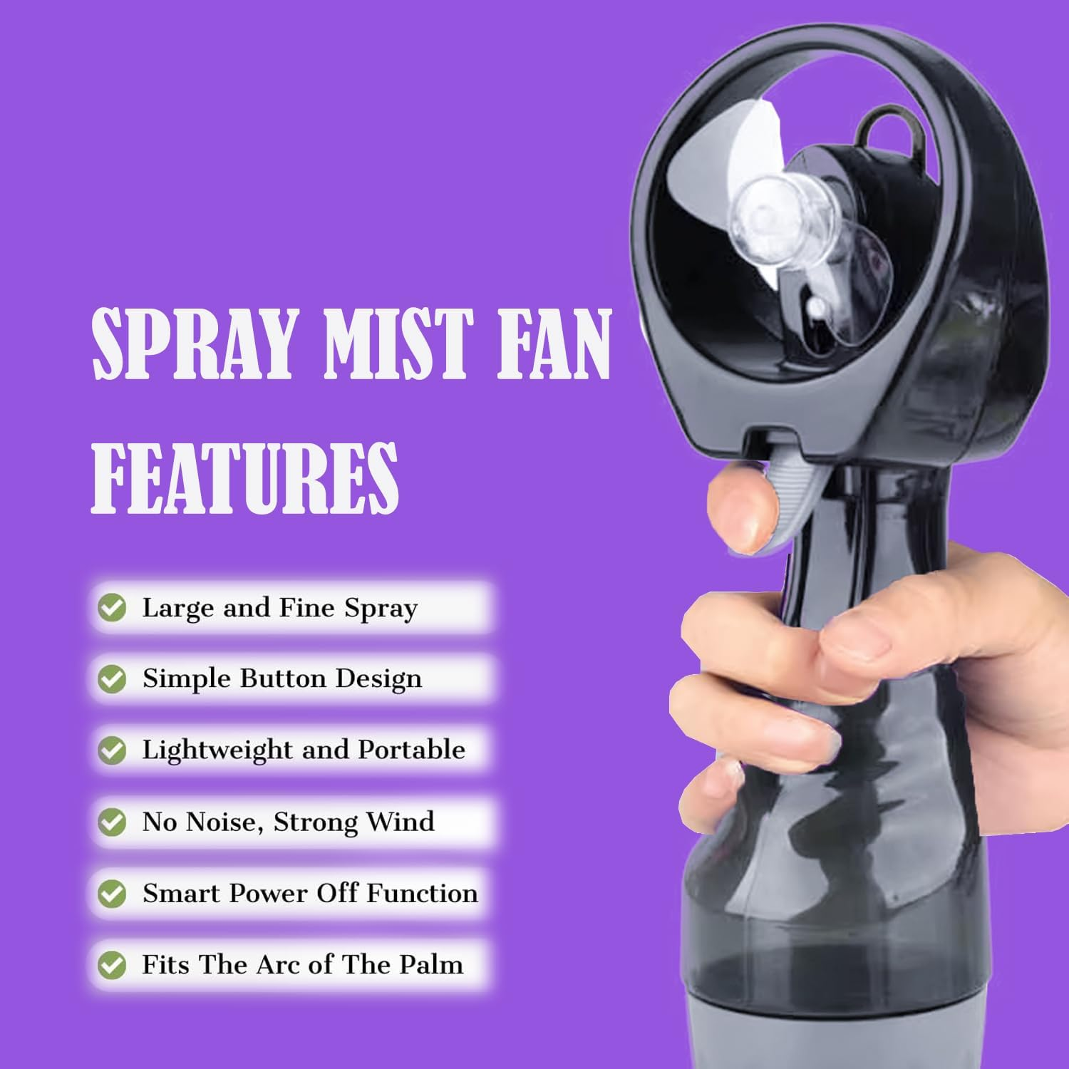 Portable Handheld Mini Mist Fan with Water Spray. Cooling Cold Water Spray Fogging Fan (Black) image number 1
