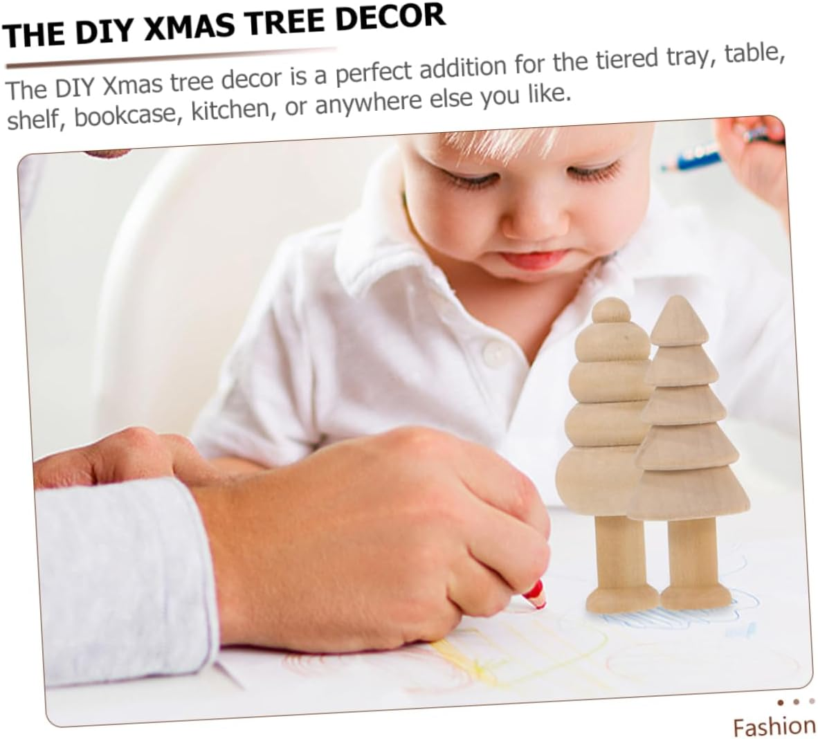 Gogogmee Unpainted Christmas Tree Decor 12Pc Wooden Craft Kit for DIY Decor Home Office image number 1