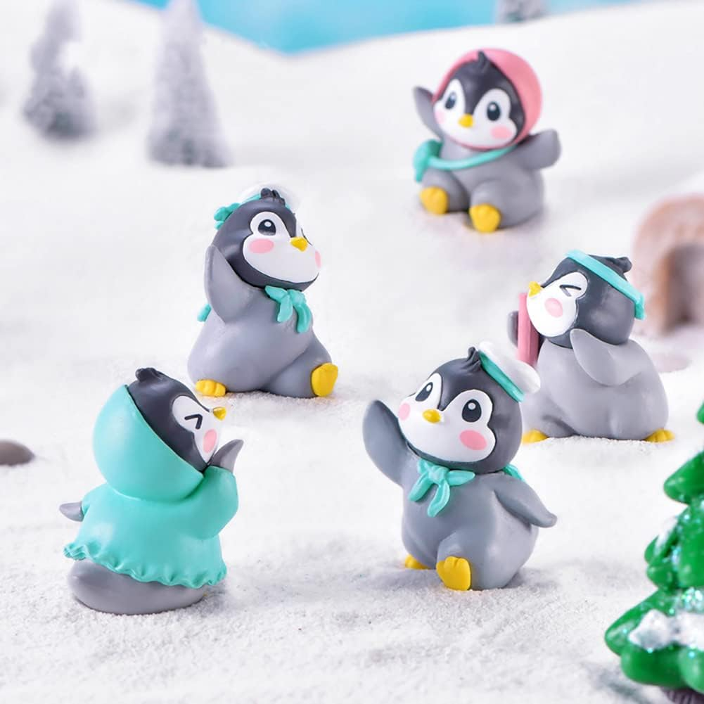 16Pcs Cute Penguin Characters Toy Figure, Mini Penguin Figurines Collection Playset Penguine Cake Topper Micro Landscape Decoration Birthday Party Supplies image number 4
