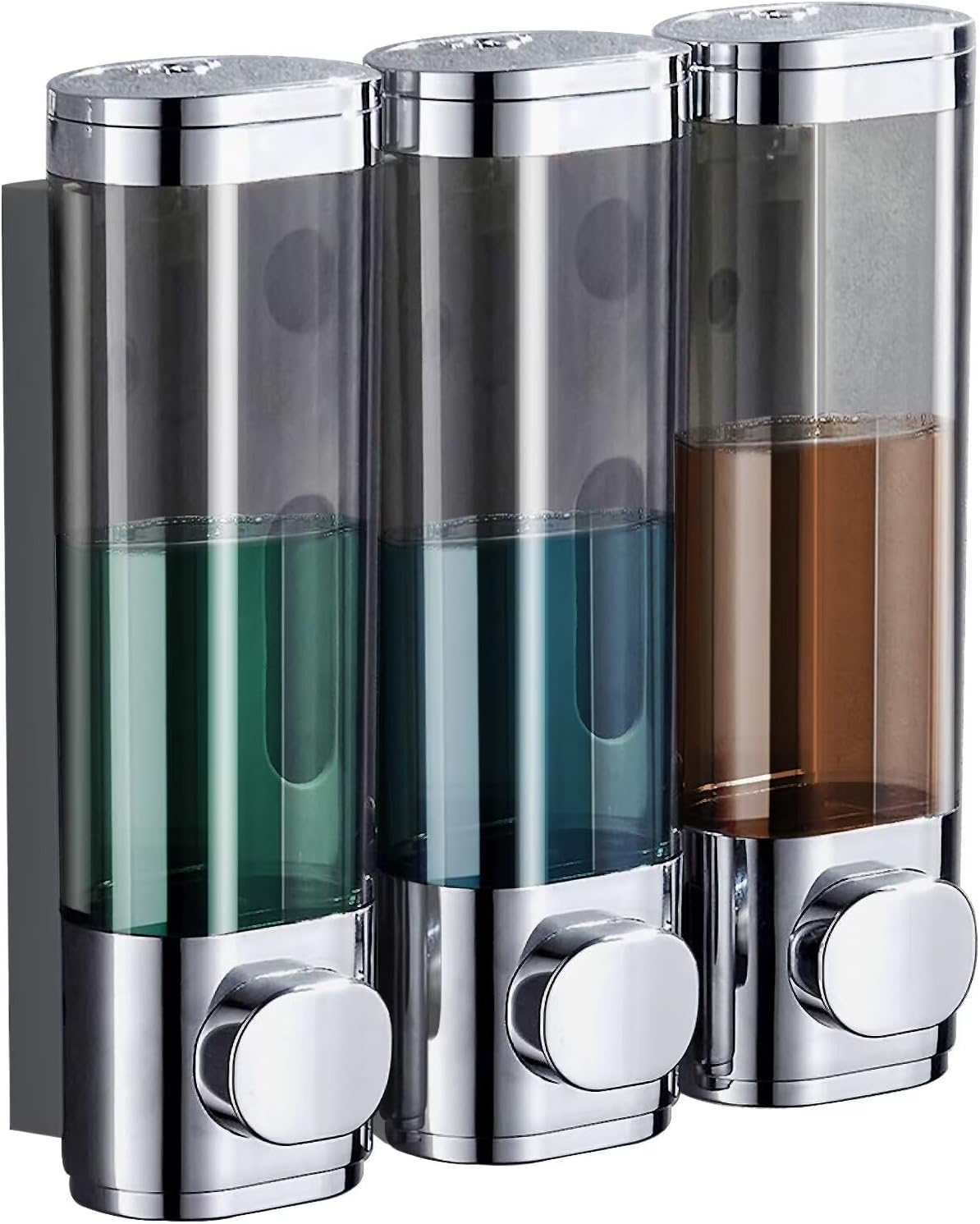 Shower Soap Dispenser 3 Chamber No Drill, Shampoo Dispenser for Shower Wall, Shampoo and Conditioner Dispenser Wall Mounted Set, for Bathroom Hotel (30Oz Electroplated Silver) image number 2