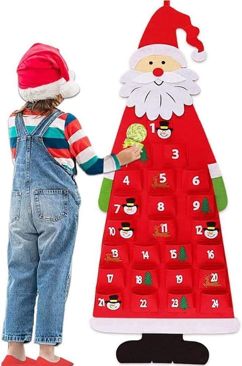 Advent Calendar,Felt Advent Calendar Wall Santa Advent Calendar with Pockets 24 Days Fabric DIY Hanging Pendant Creative Santa Claus Ornaments for Home Christmas Decoration Grey (Grey) image number 1