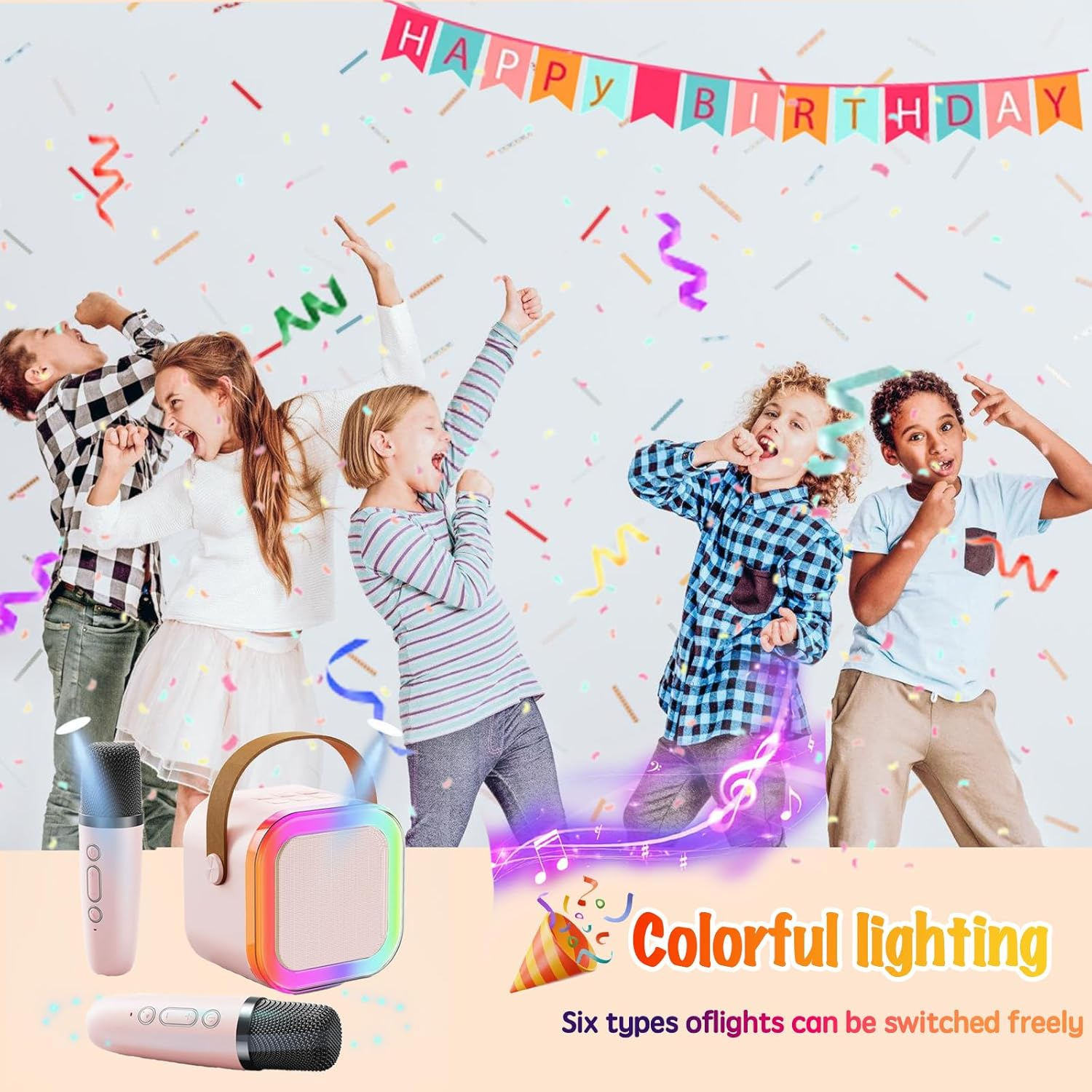 Karaoke Machine for Kids,Portable Bluetooth Speaker with 2 Wireless Microphones, Mini Bluetooth Speaker for Adullts and Kids,Birthday Gifts for Girls Boys Home Party