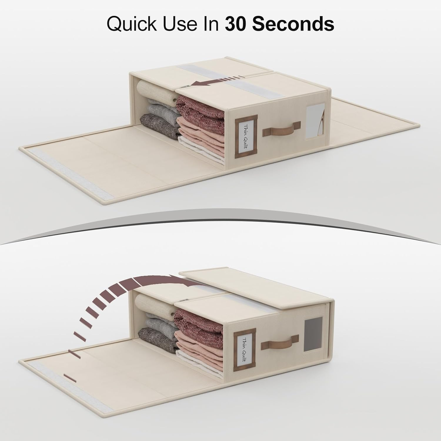 Bed Sheet Organizers and Storage,Foldable Sheet Organizer for Linen Closet,Linen Bedding Storage Box with Leather Handle for Bedsheets,Flannel Blankets,Thin Quilts (Beige, 4 Pack) image number 2