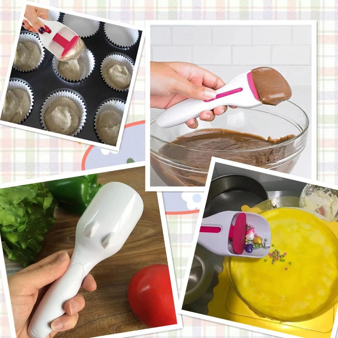 Cake Batter Distribution Scoop, Kitchen Flour Paste Dispenser Scoop DIY Cupcake Batter Scoop, One-Touch Sliding Button Dispenses Batter, Home Batter Dispenser Baking Tool, Dishwasher-Safe & Bpa-Free
