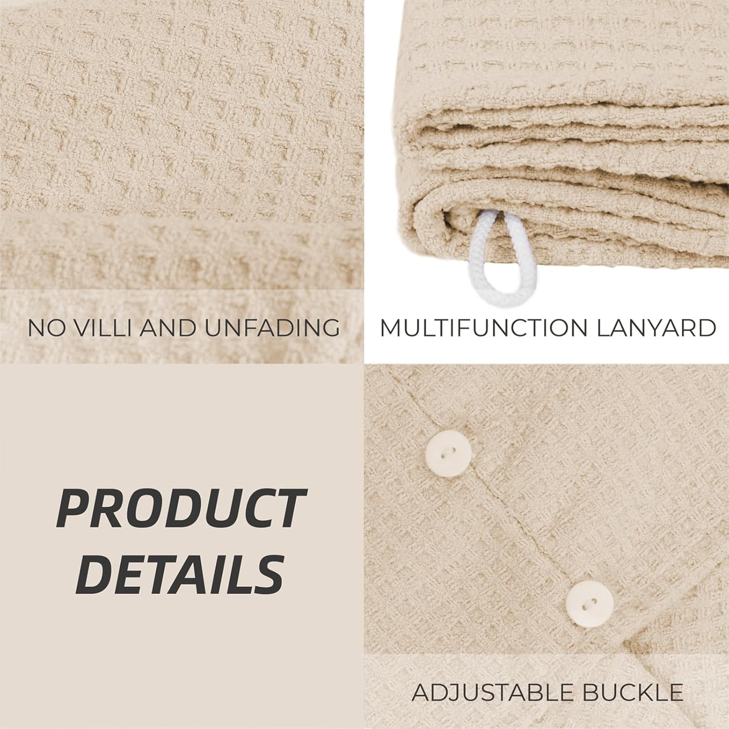 Microfiber Hair Drying Towel with Button 1Pack Khaki Waffle Long Hair Head Wraps Twist Plopping Curly Shower Turban Terry Cloth Fast Absorbent Dry anti Frizz Hair Wraps for Women Wet Hair - 2 Pack Pink image number 6