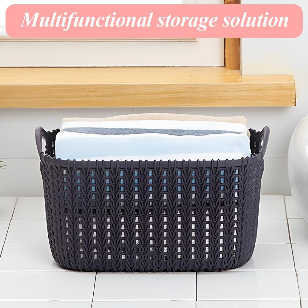 3 Pcs Clothes Hamper with Cut-Out Handles, Decorative Storage Basket, Large Woven Baskets, Suitable for Laundry Room Bedroom Bathroom (28 * 21 * 16.5 CM) image number 2