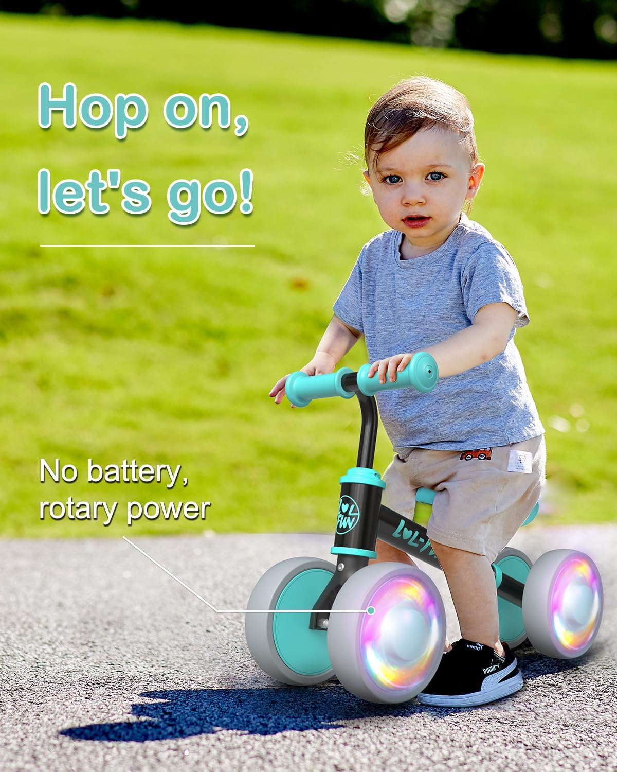 LOL-FUN Baby Balance Bike for 1 Year Old Boys Girls Toy Birthday Gift, Colorful Lighting Balance Bike for Toddlers 12 18 Months with 4 LED Wheels & Adjustable Seat