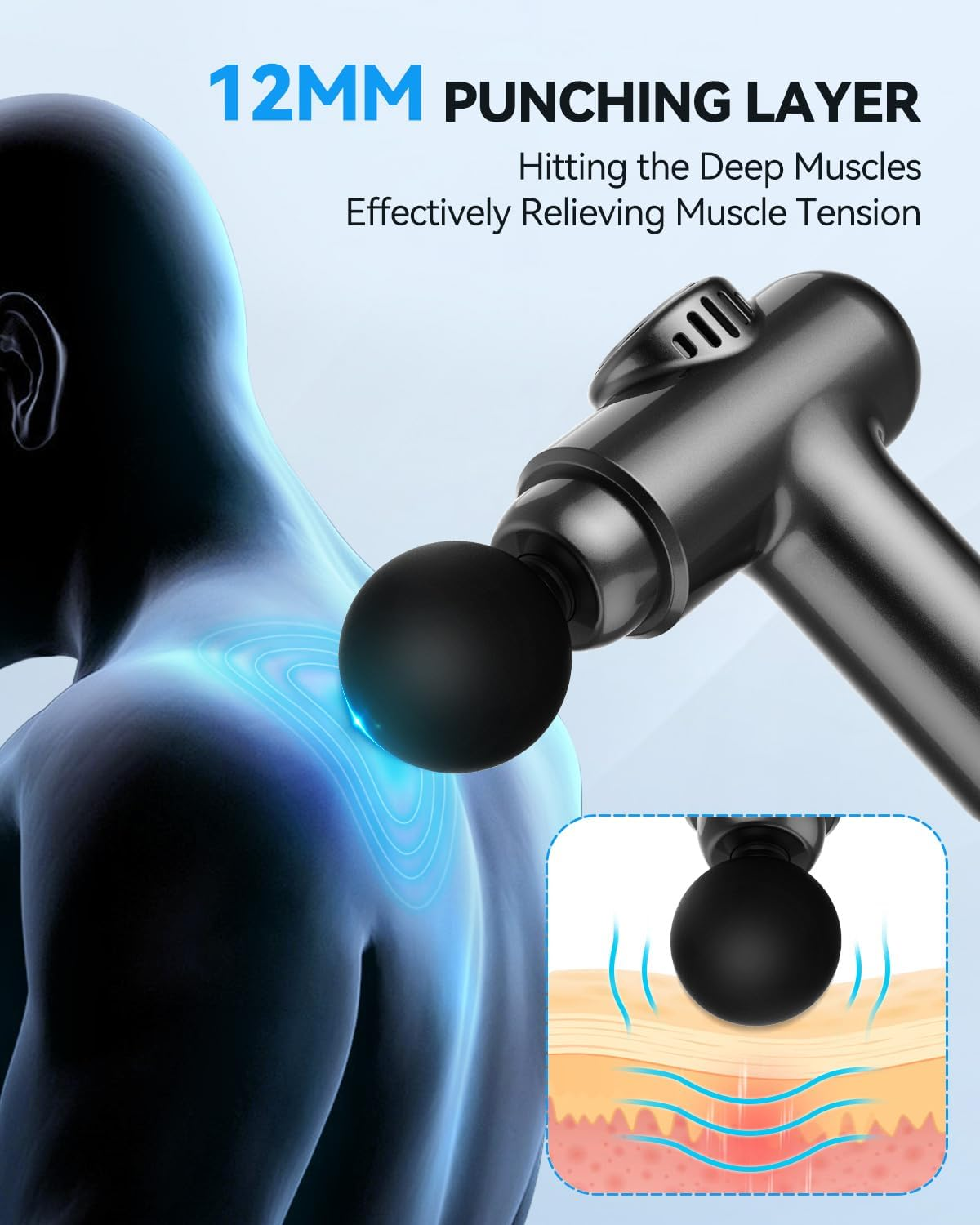 Mini Massage Gun, Pocket-Sized Deep Tissue Massager, 30 Speeds Handheld Muscle Massage Gun, Portable Percussion Massager with 4 Heads, Powerful Muscle Gun Cordless for Travel Home Office Gym (Black)