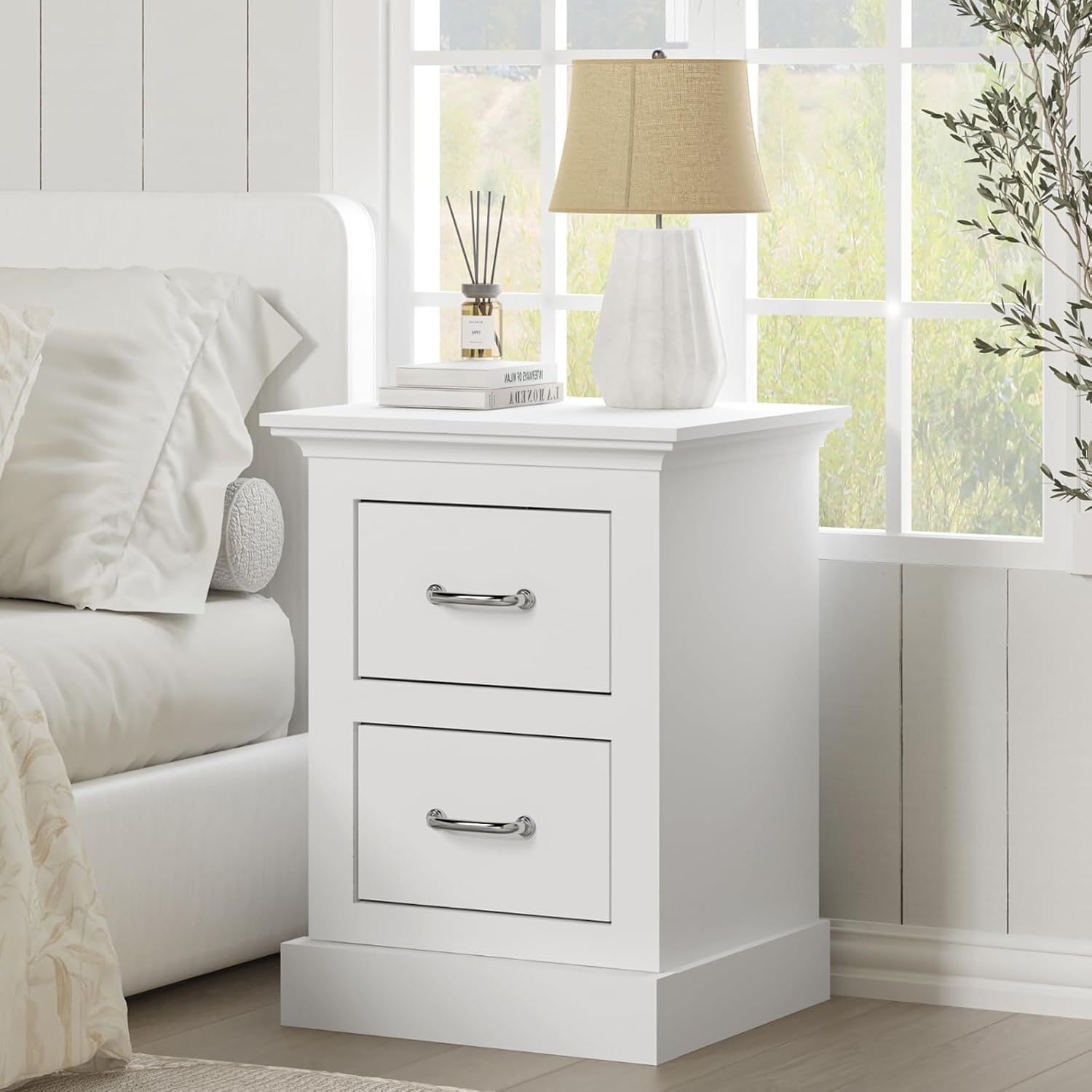 Merryluk White End Table with Dresser, Storage Sofa Side Table, Large Nightstand with Storage for Living Room, Bedroom image number 3