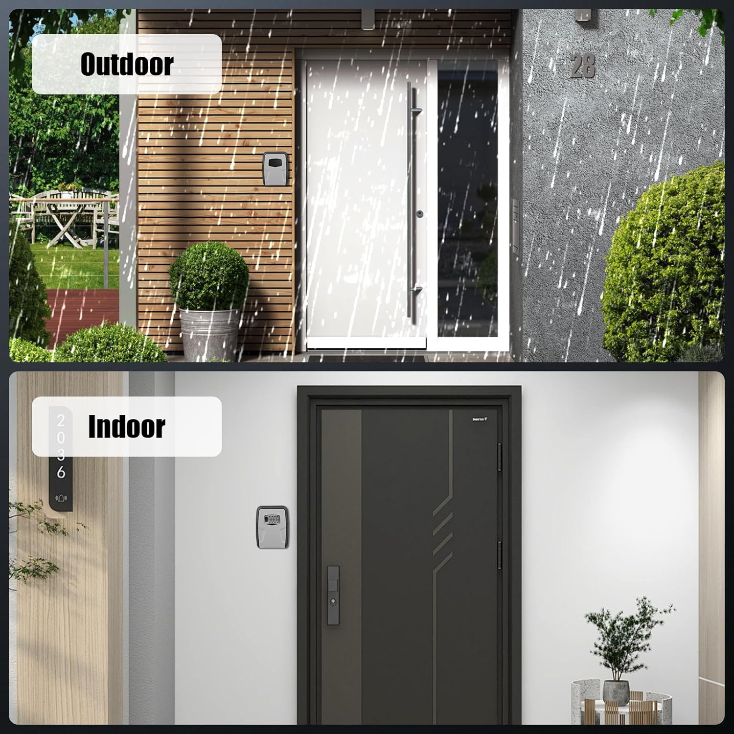 Diyife Large Key Boxes Wall Mounted, [10 Keys] Key Lock Box Outdoor for House, Car Keys, Cards, 4-Digit Combination Waterproof Lock Box Key Safe, Security Box for Home Office Garage School Airbnb-Grey image number 2