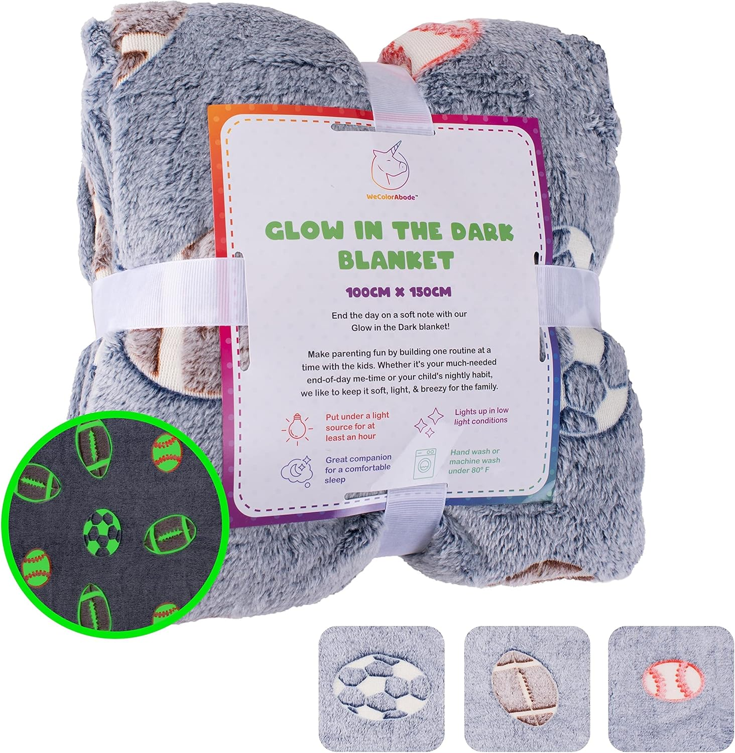 Glow in the Dark Blanket, Super Soft Blankets and Throws to Build Night Routine for Kids, Sports Designed Kids Blanket That Doesn'T Pill, Fray, or Fade, Comfortable Toddler Blanket for Boys and Girls