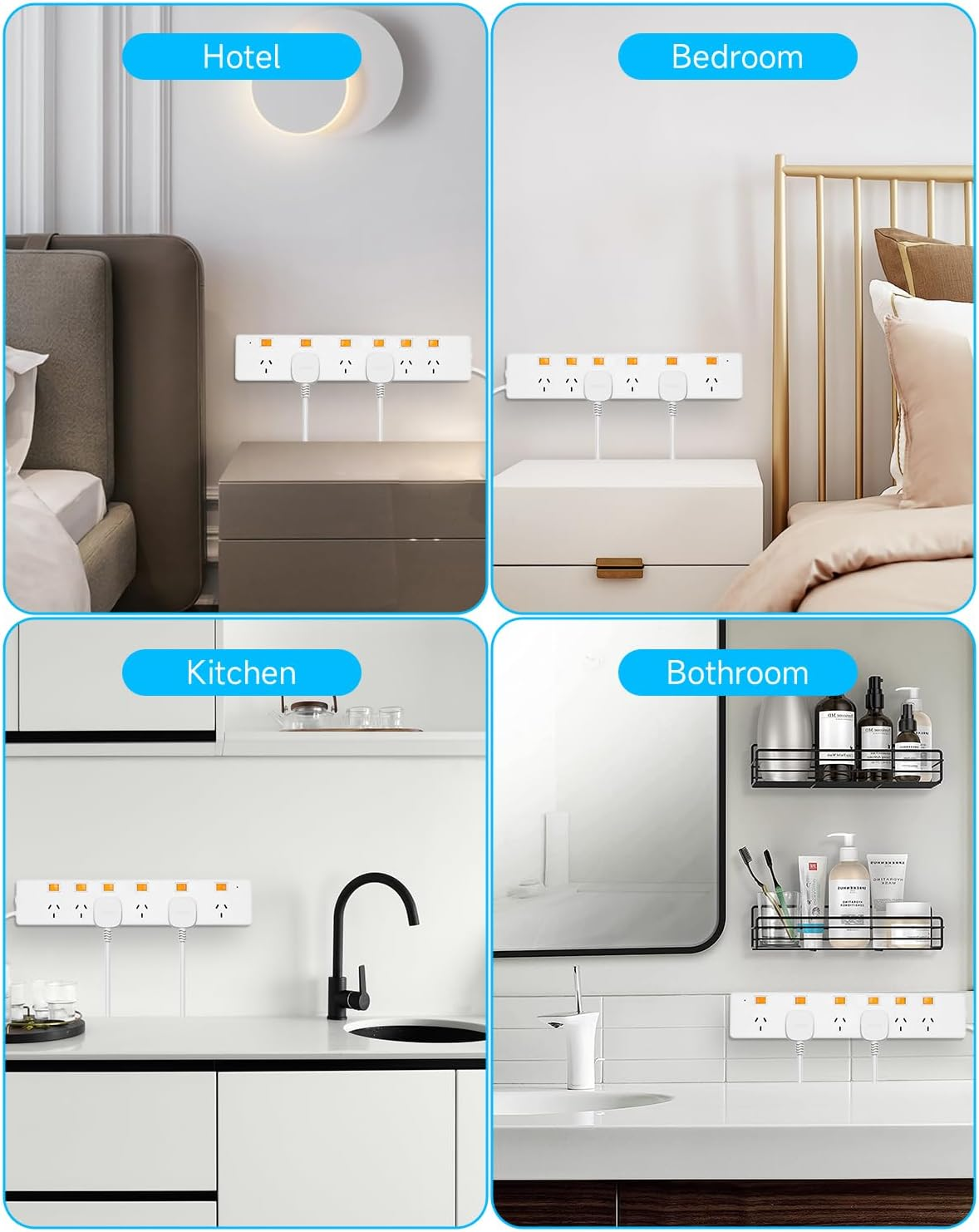 Surge Protector Power Board - 6 Widely Outlets with Individual Switch, LERLIUS Power Strip with 1.5M Extension Cord, 900J Surge Protection, Wall Mount, 2400W/10A/240V, White image number 4