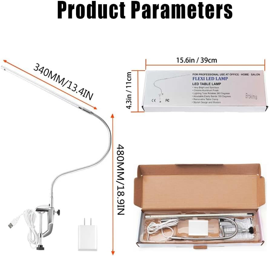 Desk Light with Clamp, USB LED 8W Clip Nail Desk Lamp Eye Care Flexible Gooseneck 360&deg; Clamp Light for Manicure Reading Eyebrow Office Tattoo image number 5