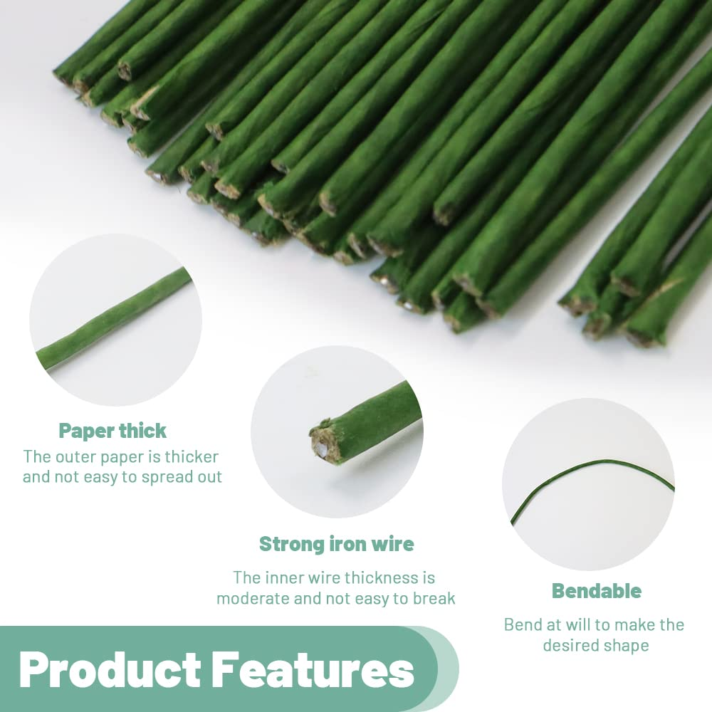 80Pcs Floral Wire, 30Cm/11.8In Length 3Mm/0.12In Diameter Stems, 18 Gauge Flower Wrapped with Paper for Artificial Flowers, Wreath, Bouquet (Green) image number 6