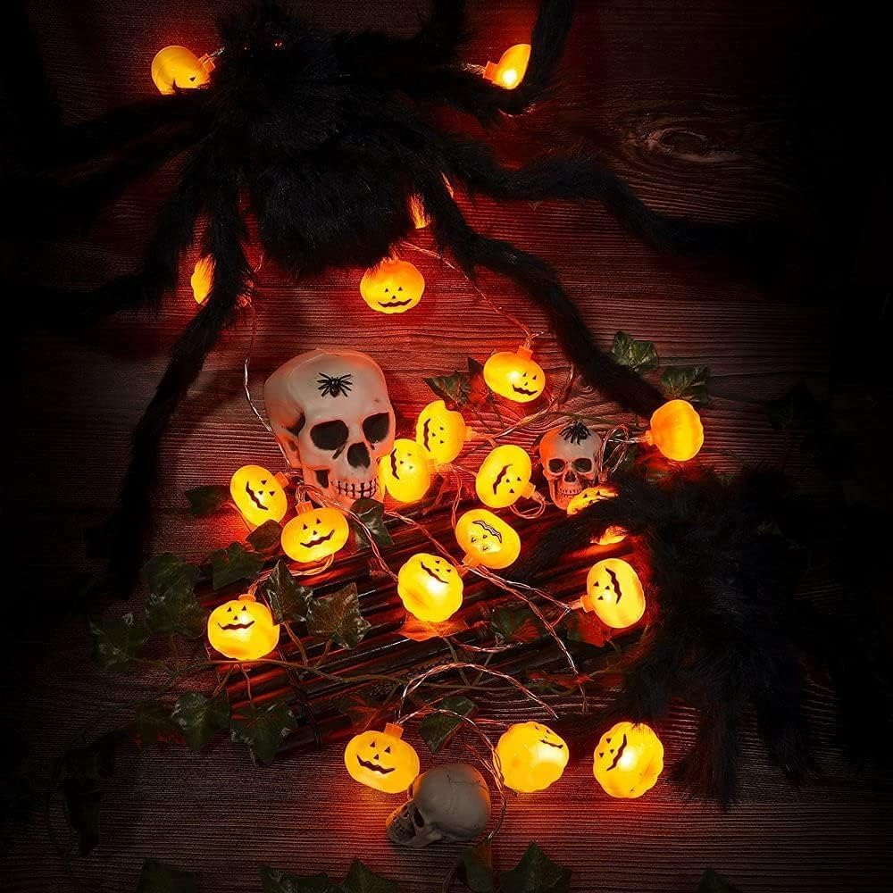 Halloween String Lights, 3M 20 LED Orange Pumpkin Lights with 2 Lighting Modes, Indoor/Outdoor Use, Perfect for Halloween Decorations
