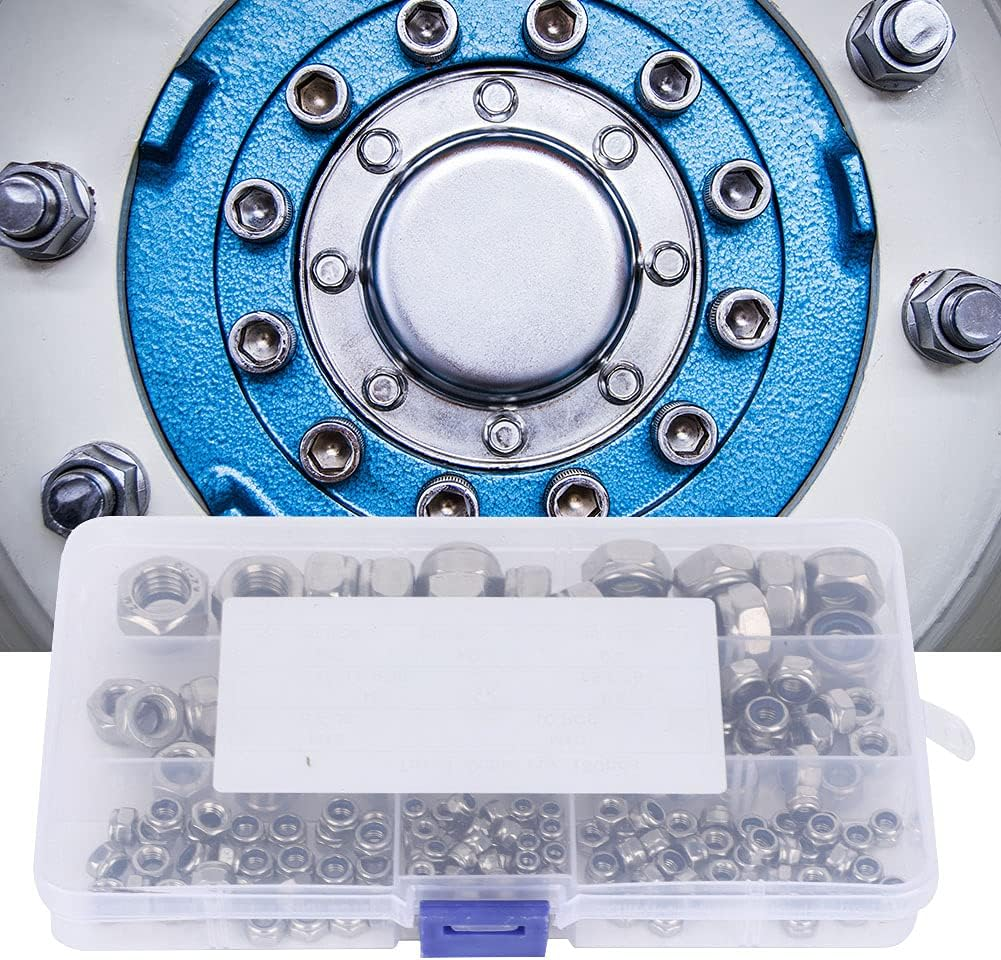 M3 M4 M5 M6 M8 M10 M12 Self-Locking Nuts Set,304 Stainless Steel Hex Nuts Fasteners Kit,With Storage Case (180Pcs) image number 3