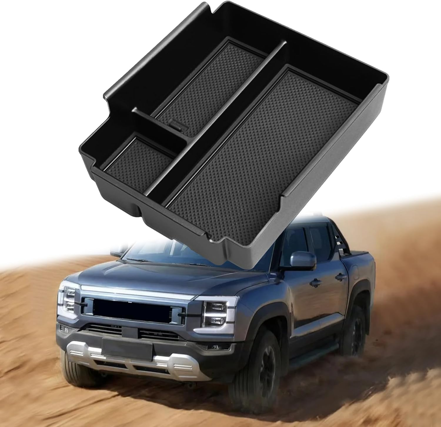 Center Console Organizer Tray Compatible with 2024-2025 BYD Pickup Shark 6 Accessories, Armrest Storage Box ABS Storage Tray Insert Interior(Black)