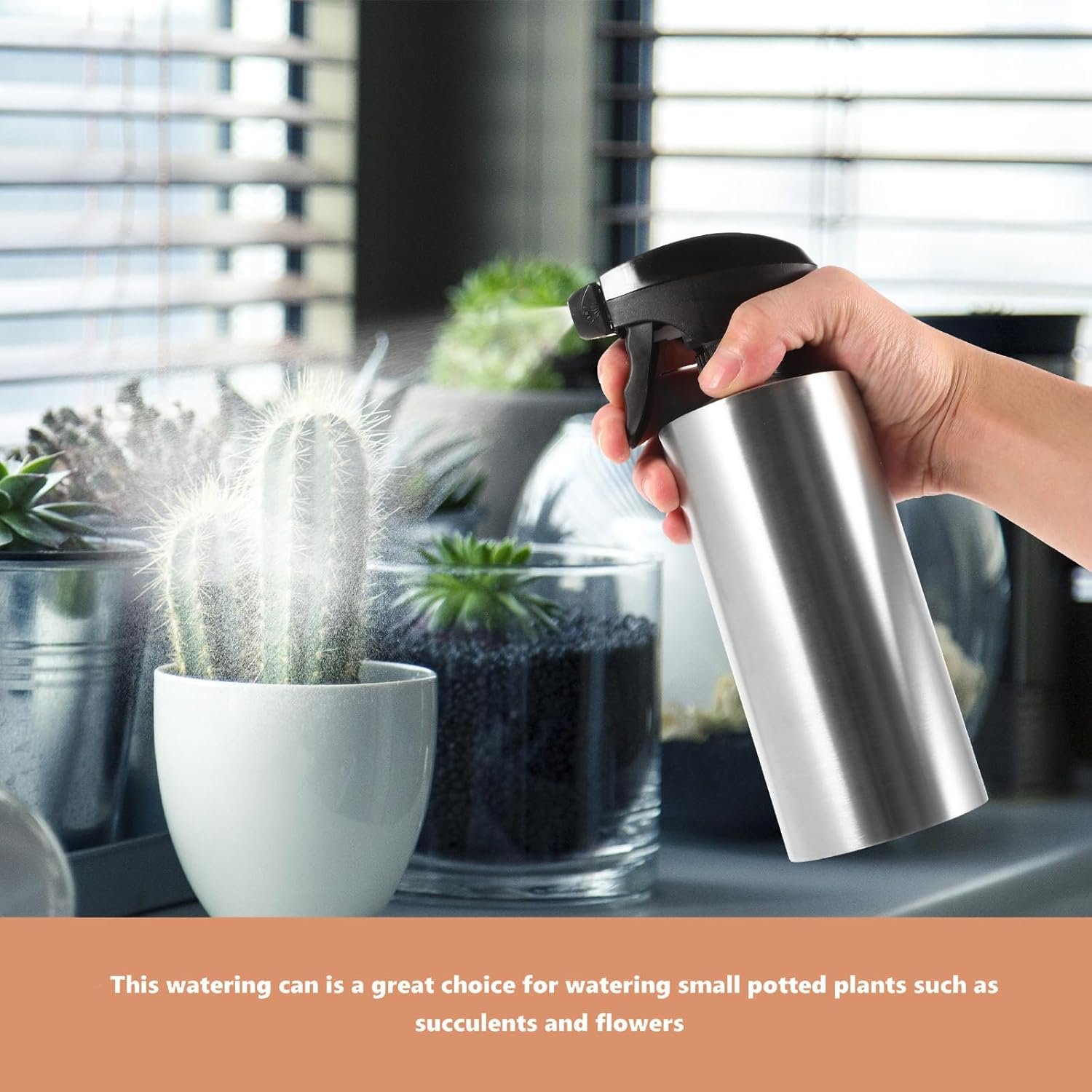 Toddmomy Watering Can Water Spray Bottle for Hair Plant Pots Indoor Metal Water Bottle Plant Mister Pots for Plants Pots for Indoor Plants Hand Pressure Stainless Steel Sprinkler image number 3