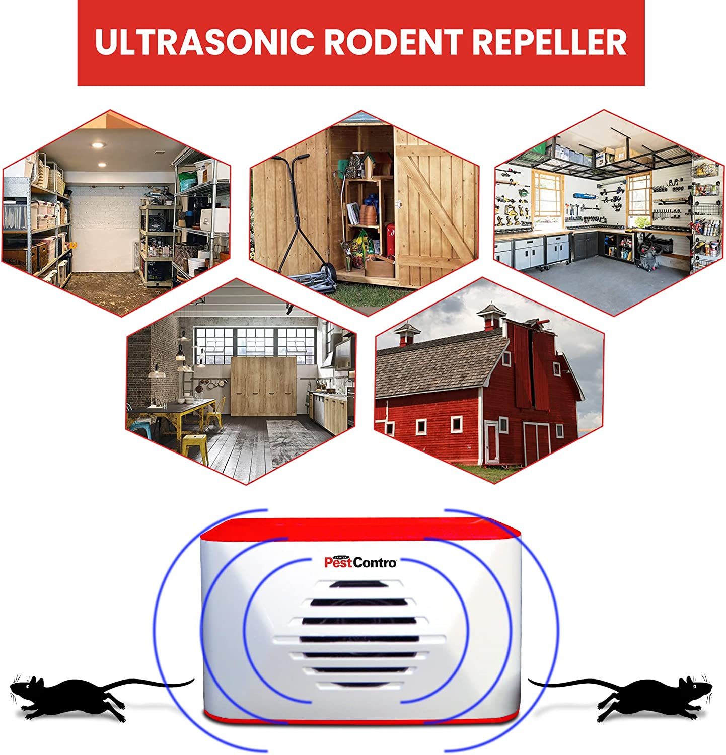 Pestcontro Portable Ultrasonic Rodent Repeller, Cordless Non-Lethal Pest Control for Insects Mice Rats Squirrels Bats Spiders Roaches, Use in Kitchen Office Garage Basement Shed Storage Attic image number 1
