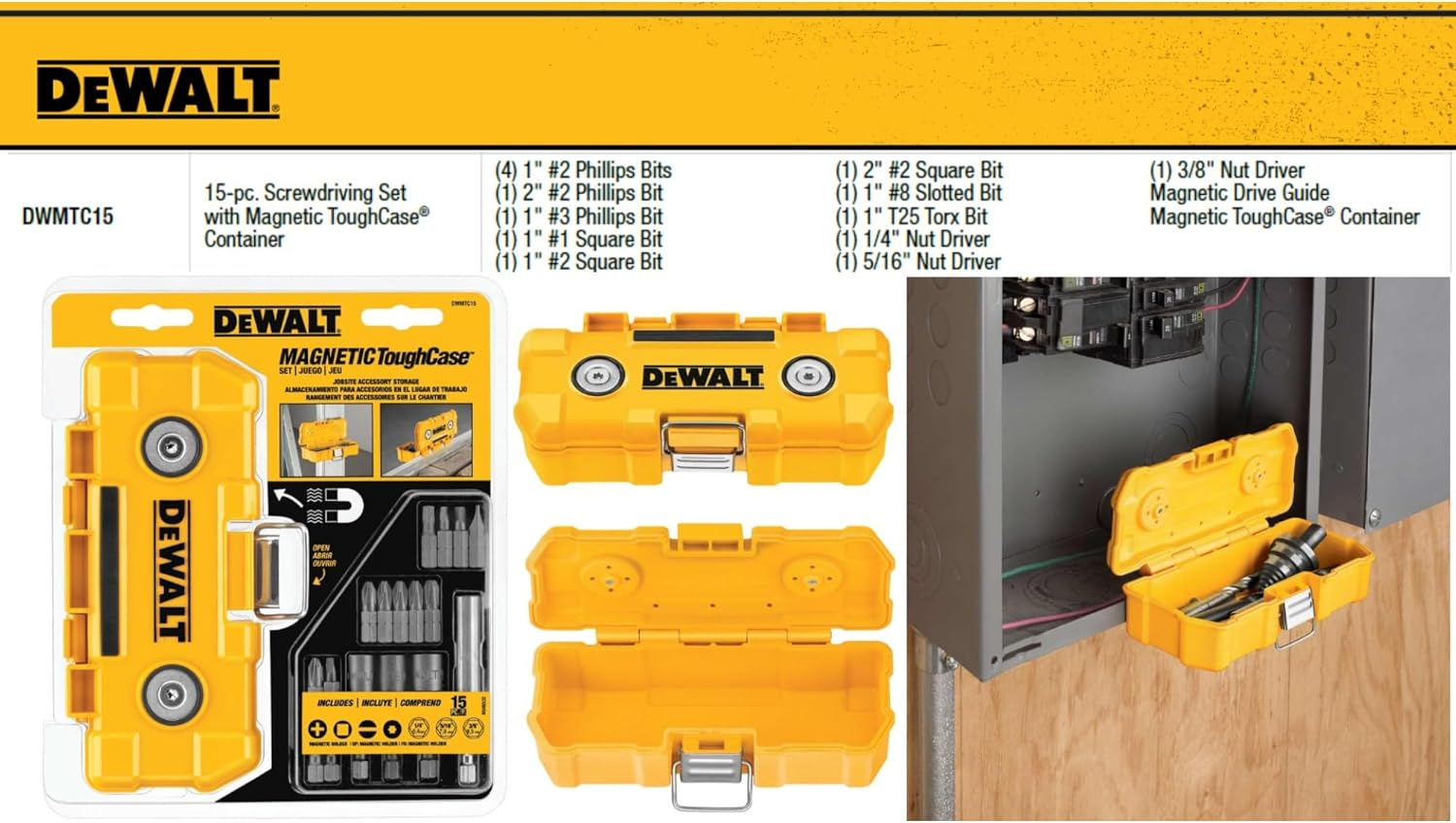 Dewalt Magnetic Toughcase Screwdriver Bit 15-Pieces Set, Yellow image number 6