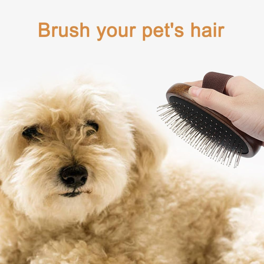 Portable Cat Dog Brush Detangling Home Metal Bristles Daily Grooming Wooden Comb image number 6