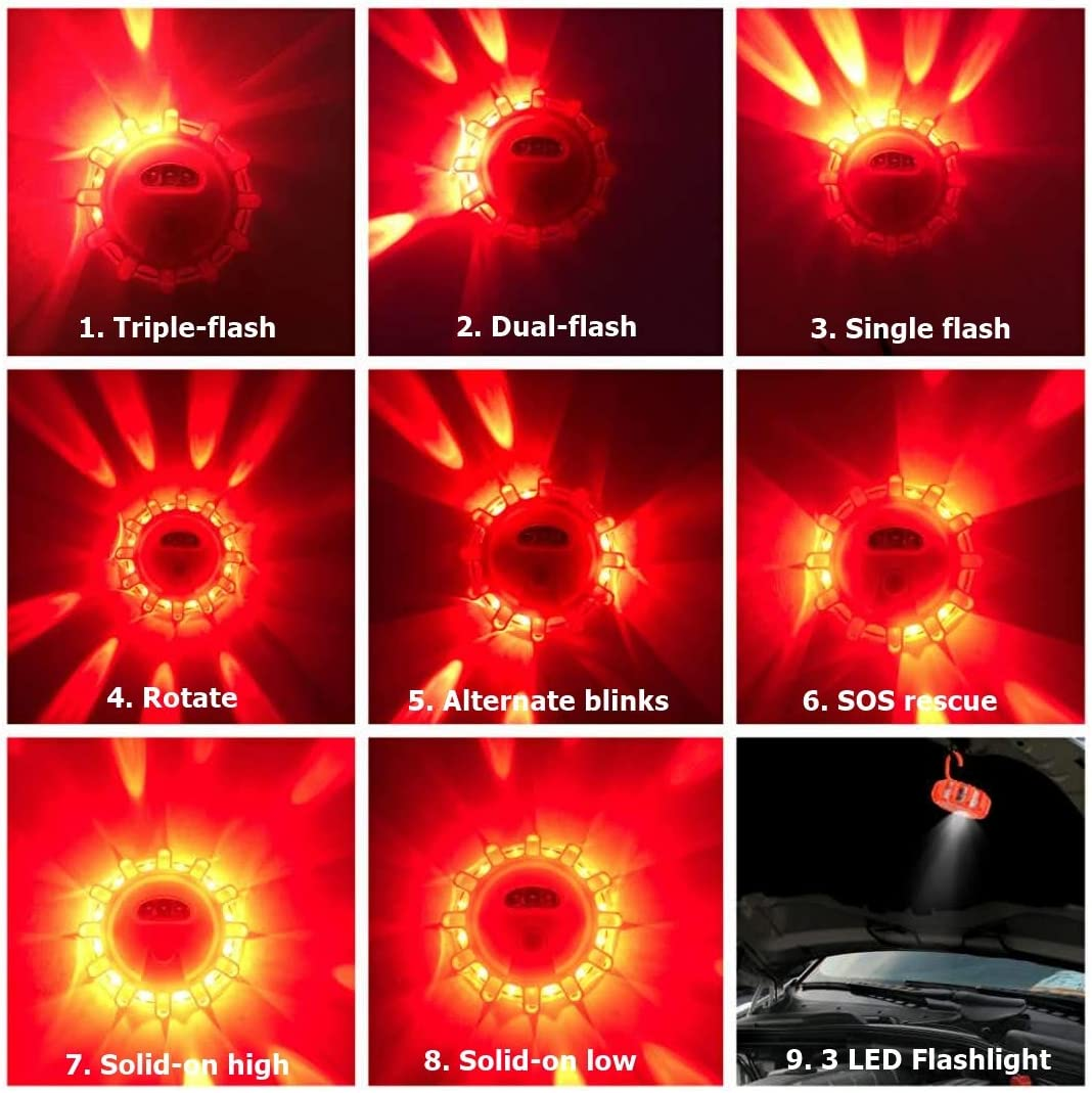 USB Rechargeable LED Road Flares Emergency Lights-Roadside Warning Car Safety Beacon Flashing Disc Flare Kit with Magnetic Base for Vehicles & Boat | 6 Pack image number 6