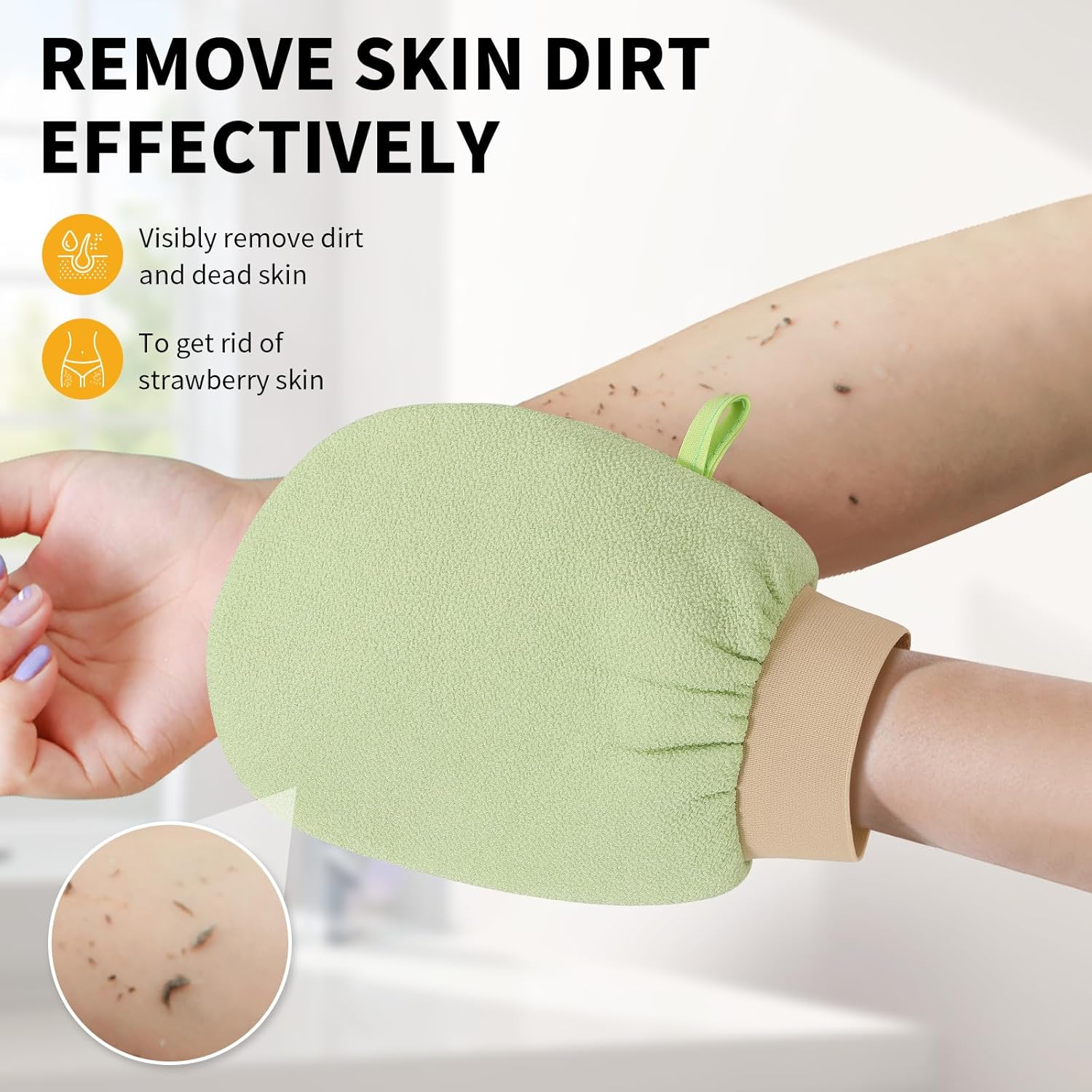 Exfoliating Glove, Exfoliating Mitt for Bath and Shower, 100% Vegan Viscose Exfoliating Body Scrubber, Dead Skin Remover & Body Scrubber Exfoliator, 2Pcs (Beige&Green) image number 1